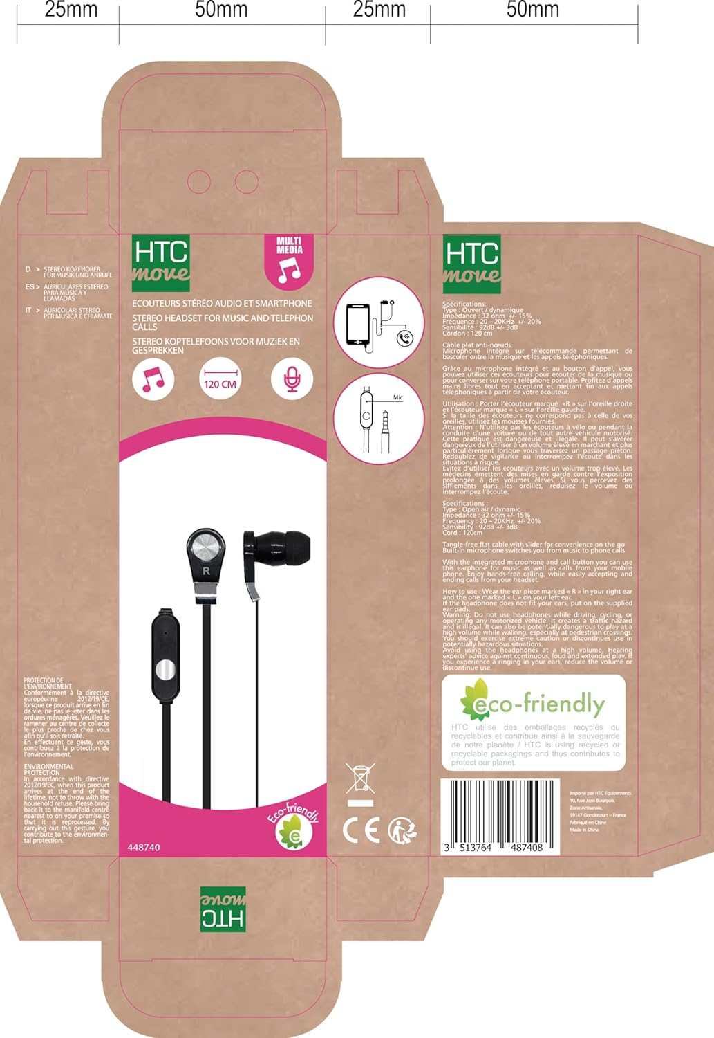 Smartphone Earphones with Microphone and Cable 1.2 M Black image number 2