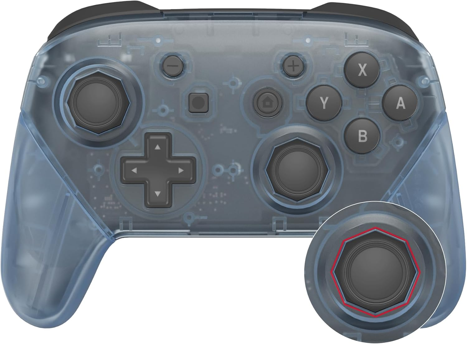 Extremerate Clear Red Octagonal Gated Sticks Faceplate Backplate Handles, DIY Replacement Grip Housing Shell Cover for Nintendo Switch Pro Controller - Controller NOT Included