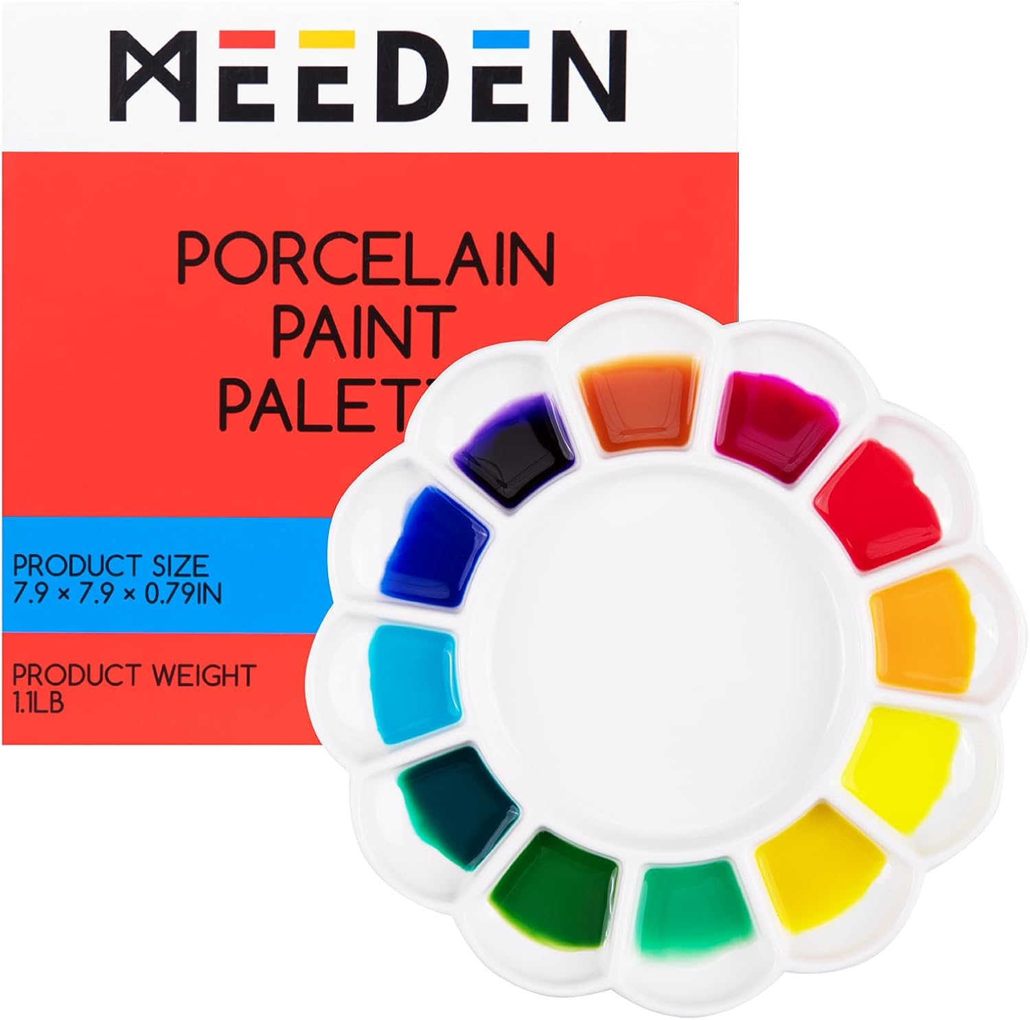 MEEDEN 8-Well Ceramic Artist Paint Palette with Brush Holders, Porcelain Mixing Tray for Watercolor, Gouache, Acrylic Painting, 7&rdquo;X 5.2&rdquo;X 0.6&rdquo; image number 4
