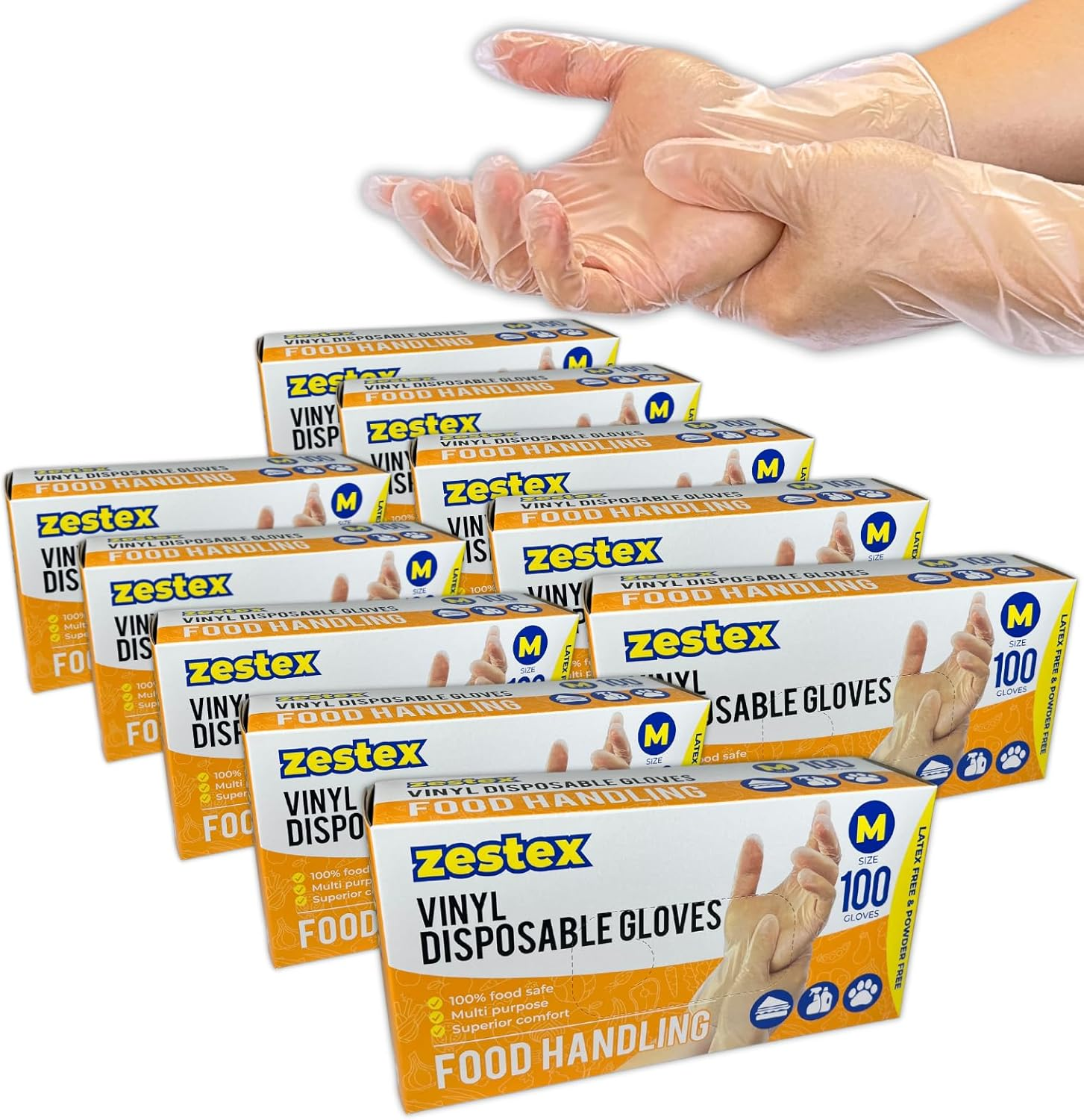 Food Handling, Latex-Free & Powder-Free, Food Safe Multi Purpose Disposable Glove, Clear, Medium, Case/1000