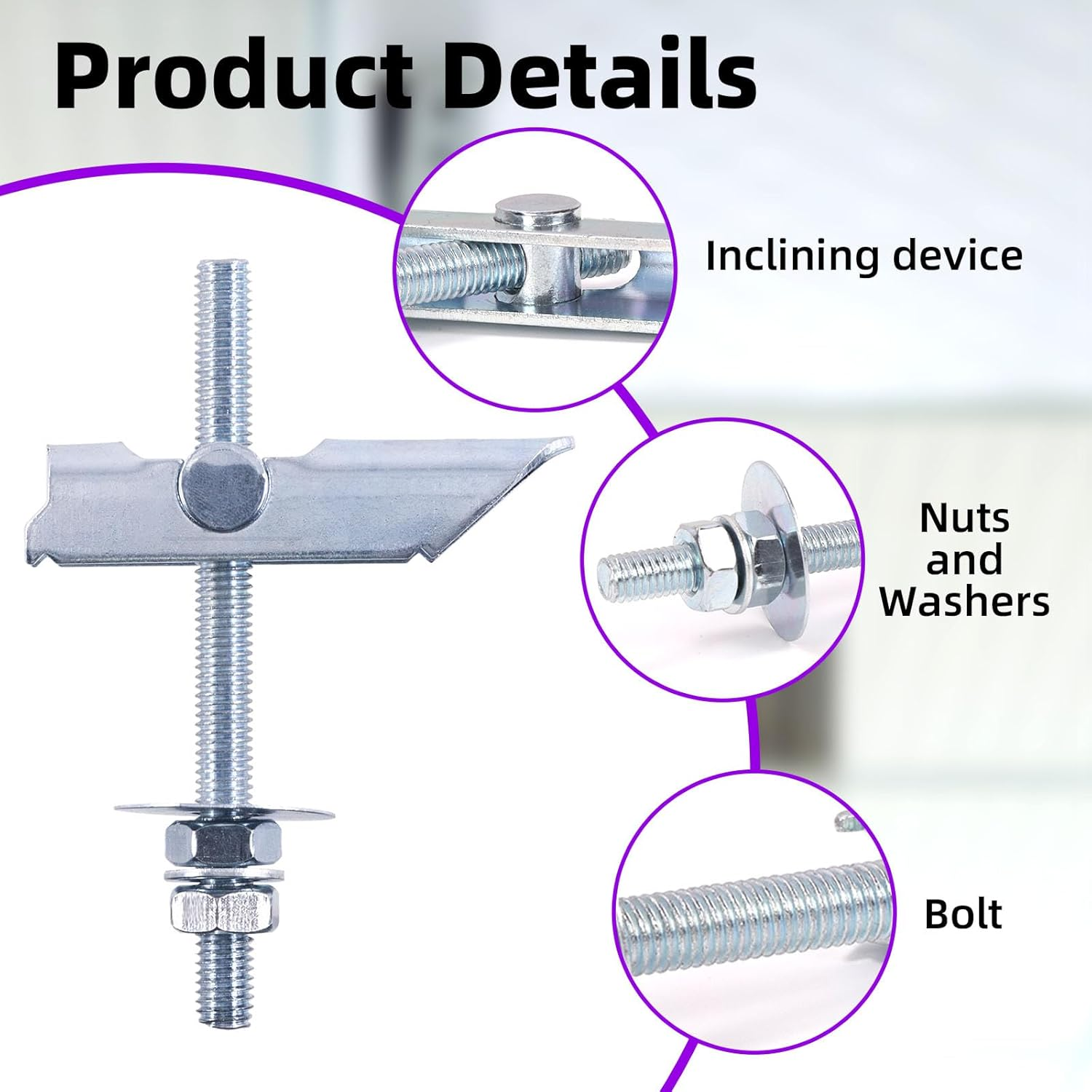 Swpeet 12Pcs Heavy Duty M8&times;100Mm Plasterboard Fixings Toggle Bolts Drywall Anchors, Tiltable Plasterboard Wall Plug Kit, Tilt Pins with Washer and Nut Folding for Hanging Heavy Items on Drywall image number 4