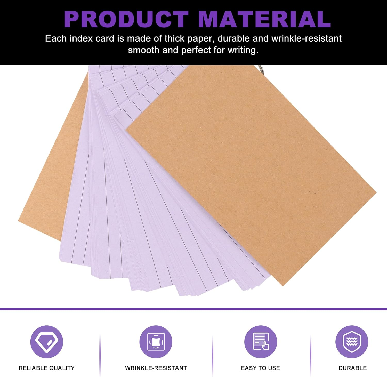 TECDW 300 Index Cards with Reinforced Kraft Paper Cover - 3X5 Inch Study Cue Cards, Colorful Flashcards for Learning, Office & Home (6 Assorted Colors + 6 Metal Key Rings)