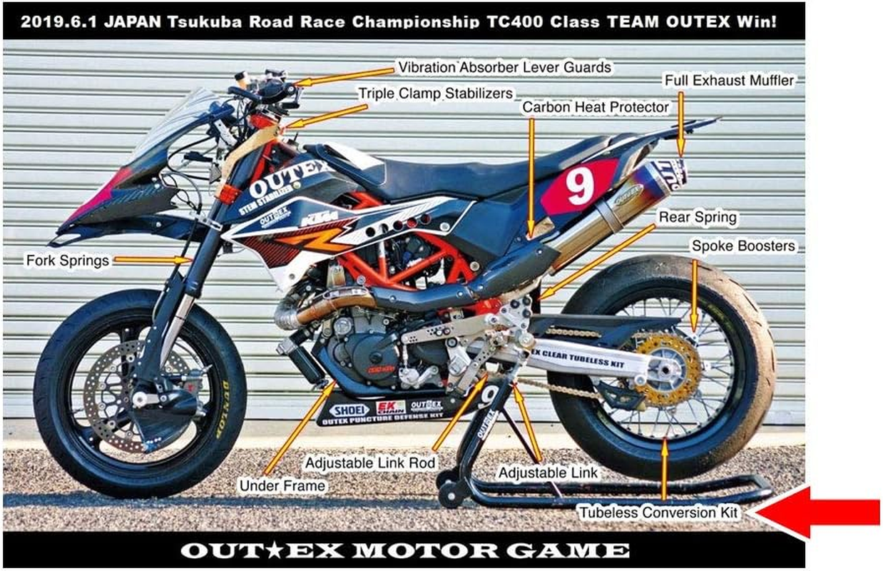 Outex FR355 Clear Tubeless Kit THRUXTON R/DR-Z400SM / Ktm/Sportclassic/Paulsmart/Etc. Front and Rear Set image number 1