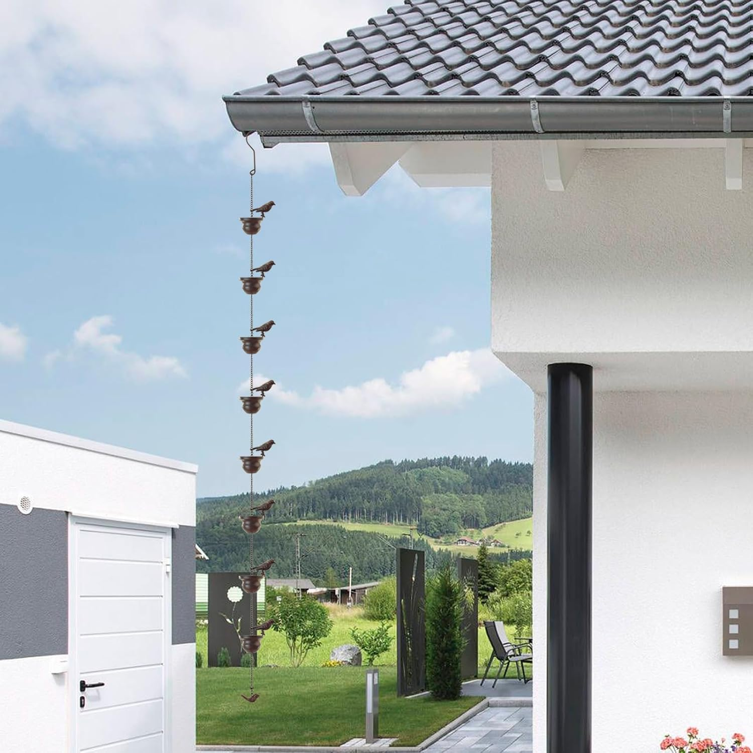 Mrmrkura Rain Chains for Gutters Birds Rain Chain Gutter Adapter Rain Chimes for Outside, Metal Rain Catcher Gutter Chain Downspout for Heavy Rain image number 1