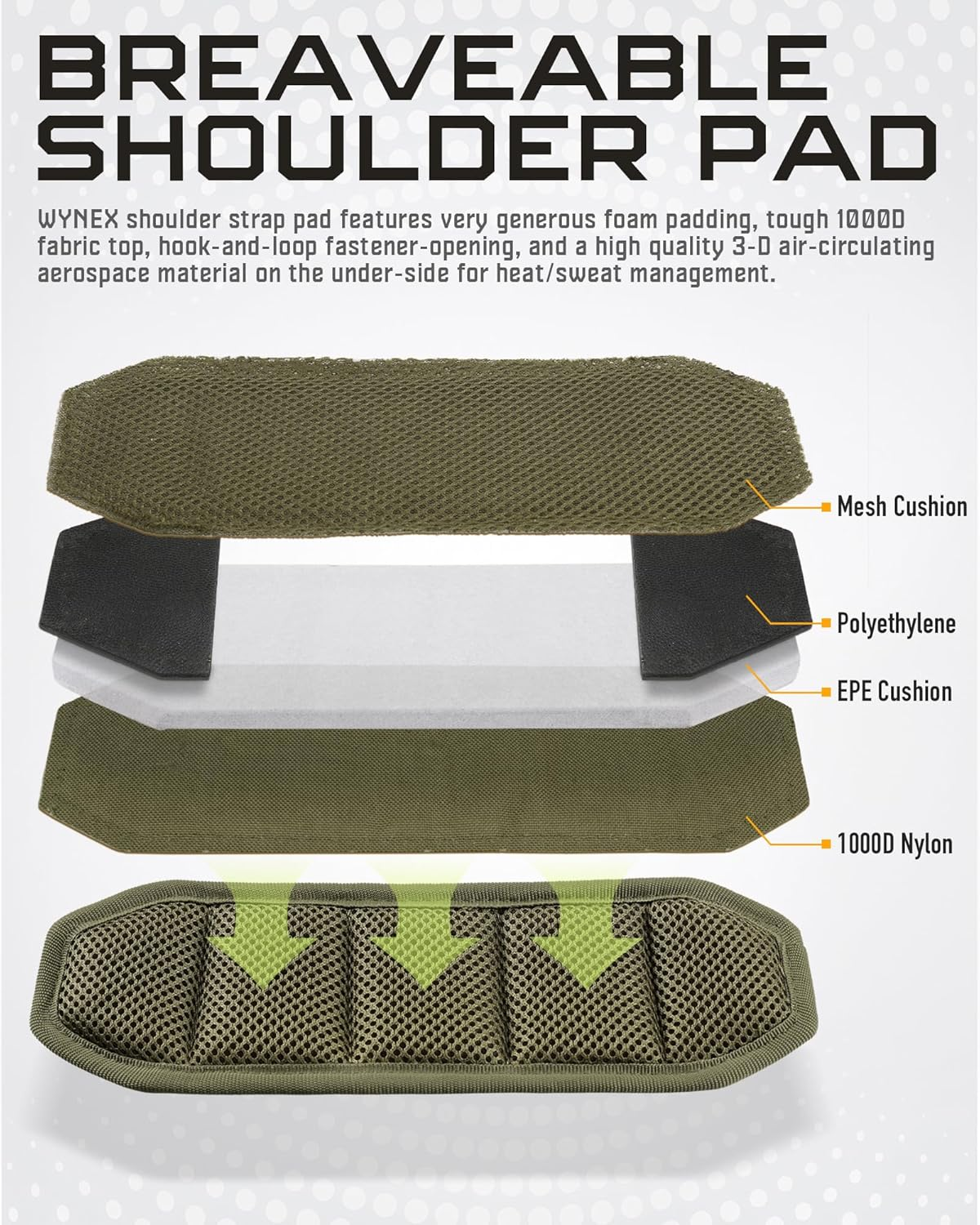 WYNEX Shoulder Strap Pad for Tactical Pouch, Universal Bag Strap with Detachable Thick Pad Single Shoulder Strap Replacement - Khaki image number 7