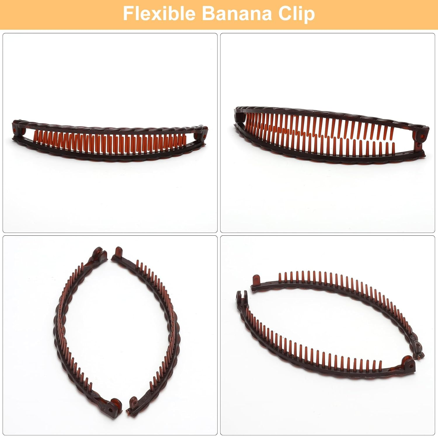 VOSSOT Pack of 4 Banana Clip Thick Hair, Hair Clips, Hair Clips, Banana Hair Clips, Claw Clip, Banana Hair Clips, Women'S Brown & Black & White & Transparent image number 1