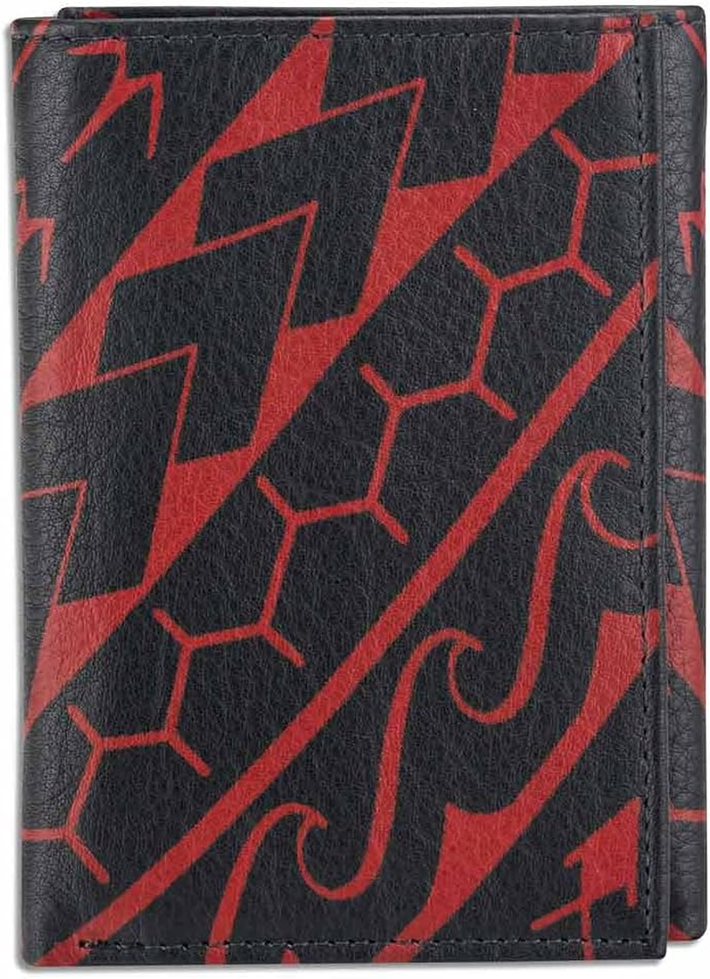 Polynesian Tattoo Trifold Wallet, Genuine Leather, "Manu" Tattoo Art by Eugene Ta&rsquo;Ase (Black with Red Art) from NAKOA