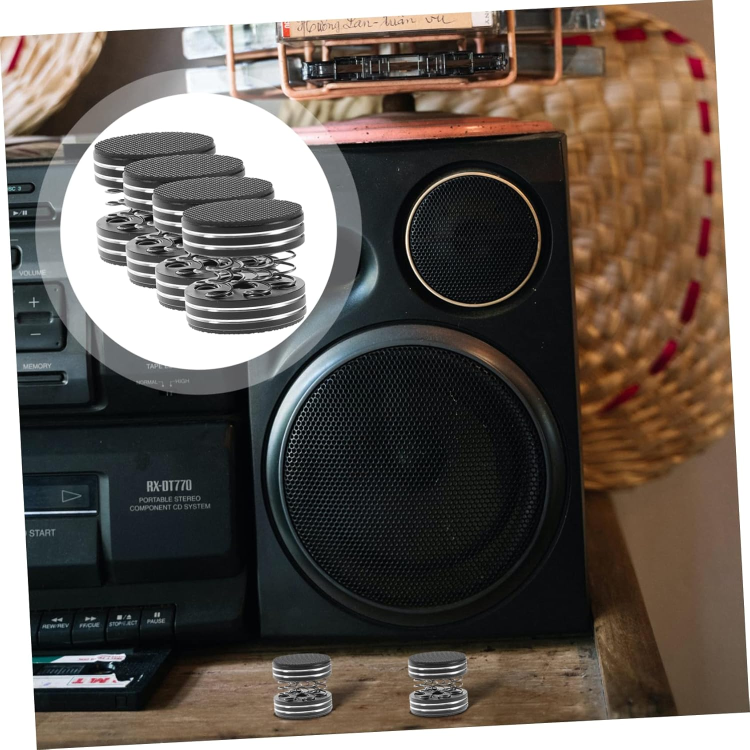 CONGARTENO 4Pcs Speaker Isolation Pads with Spring Vibration Dampers for Hifi Amplifier and Subwoofer, Black Anti-Vibration Speaker Spikes Feet for Home Audio Equipment