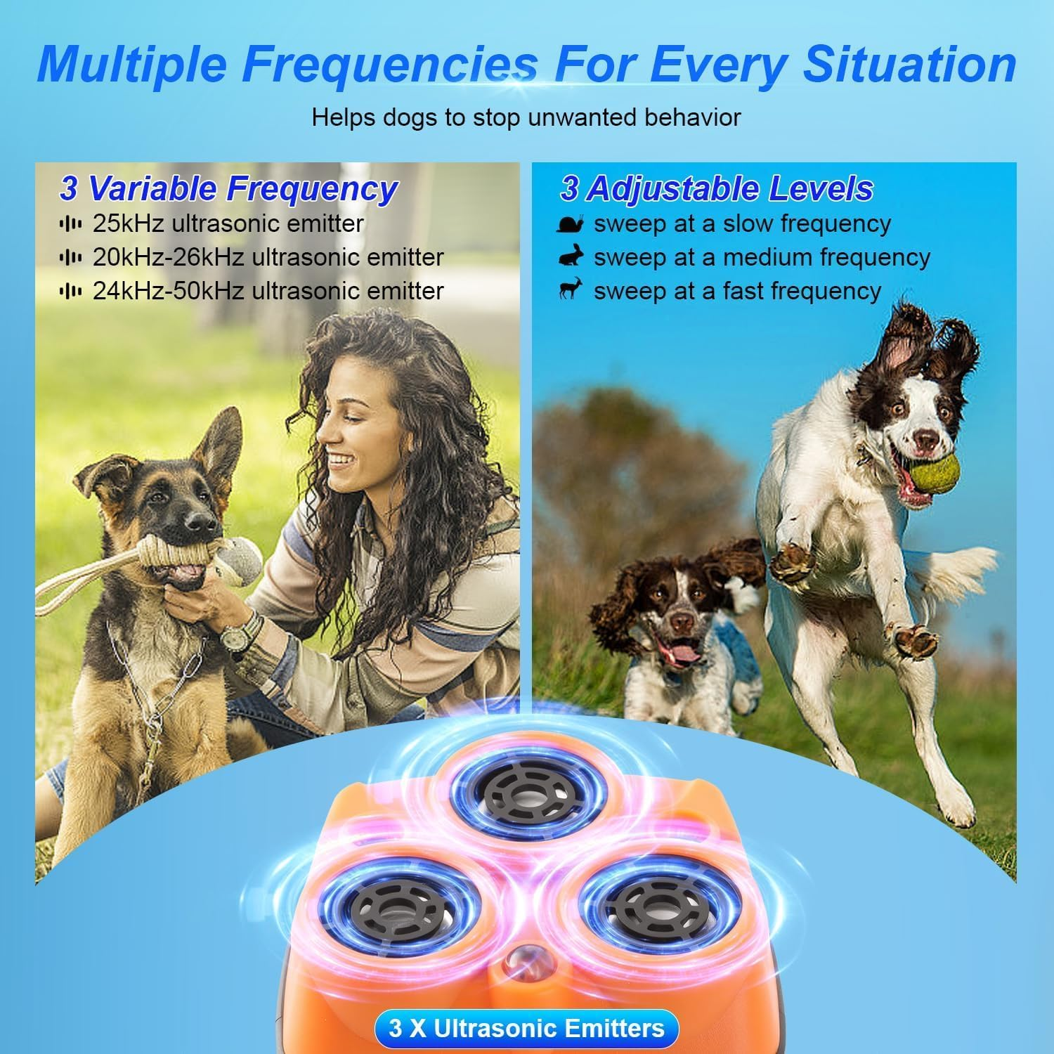 APEXORIGIN Dog Bark Deterrent Device, 3X Ultrasonic anti Barking, 6 Training Modes 10M Range Barks No More Indoors Outdoors Behavior Correct Safe & Humane Rechargeable Compact Bark Control for Dogs image number 1