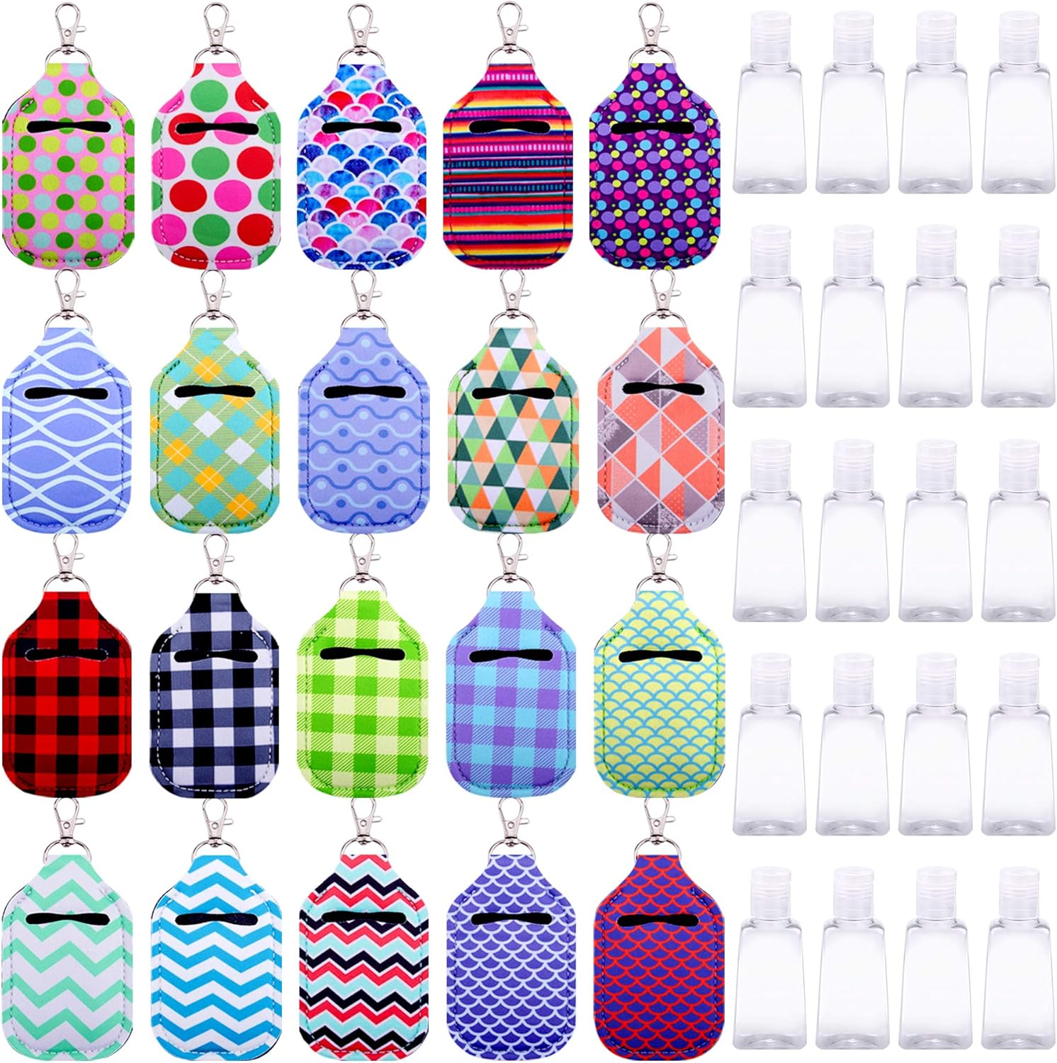Duufin 40 Pieces Hand Sanitizer Keychain Holders Set with 20 Pieces Hand Sanitizer Holder and 20 Pieces Empty Travel Bottles image number 4