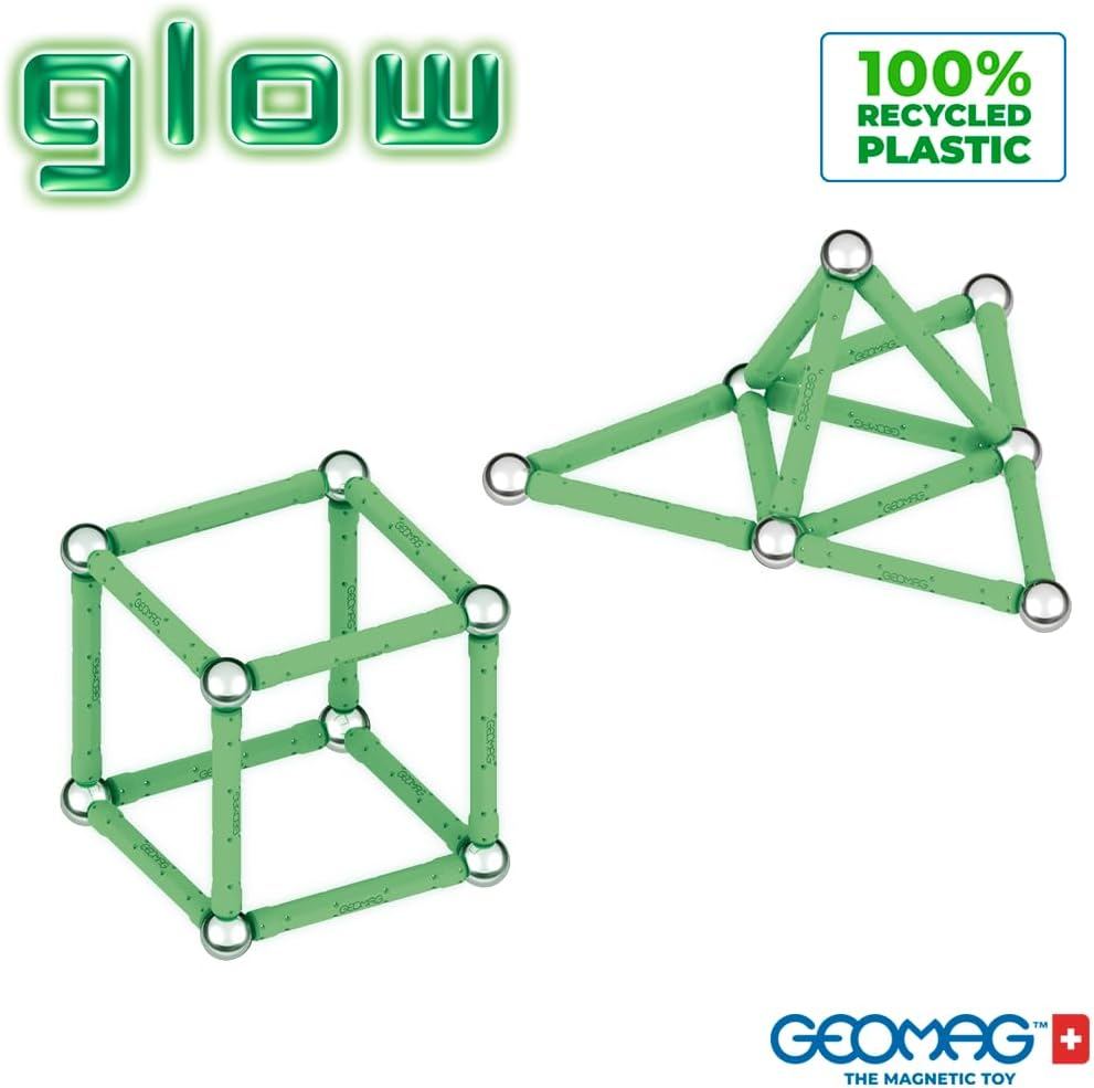 Geomag, Glow Recycled, Magnetic Constructions with Glow Effect, Magnetic Bars Glowing in the Dark, 25-Piece Pack, 100% Recycled Plastic