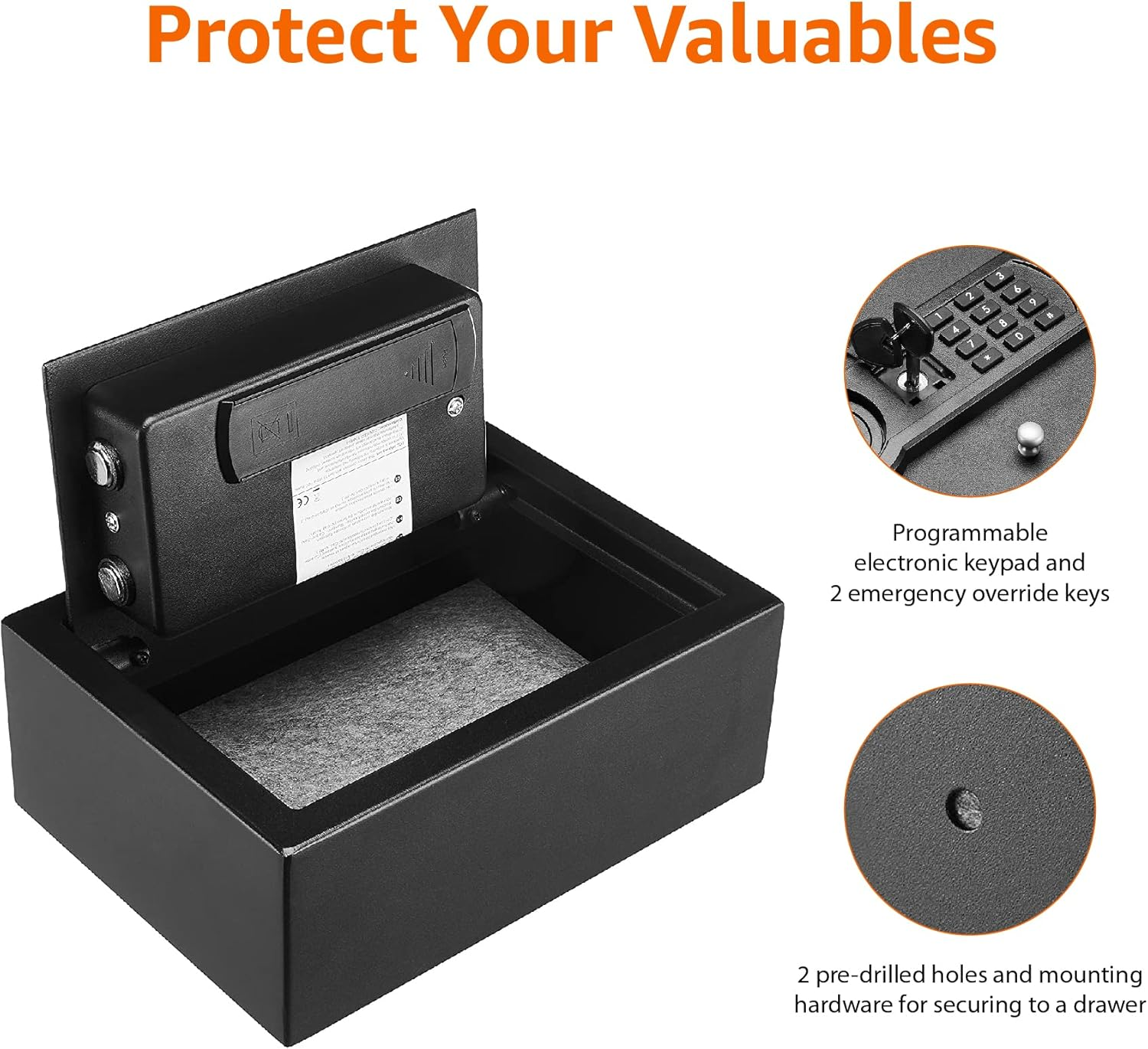 Amazon Basics Small Slim Desk Drawer Security Safe with Programmable Electronic Keypad - 11.8 X 8.6 X 4.4 Inches image number 1