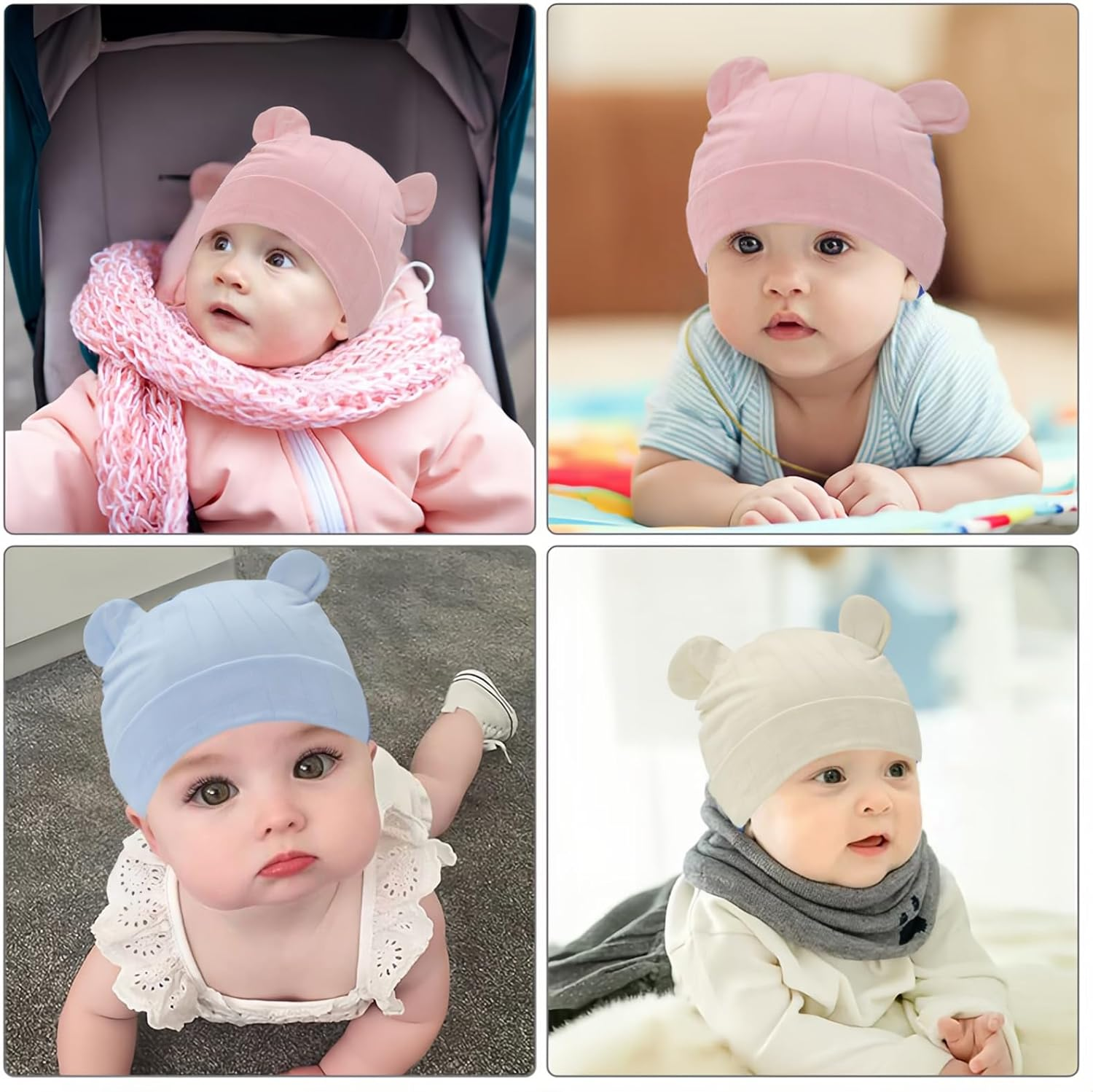 Taoluwin Baby Hats Mittens Socks Set, 3Pcs Cotton Infant Caps with 3 Pair Newborn Baby Mittens and Socks, Newborn Accessories Set image number 1