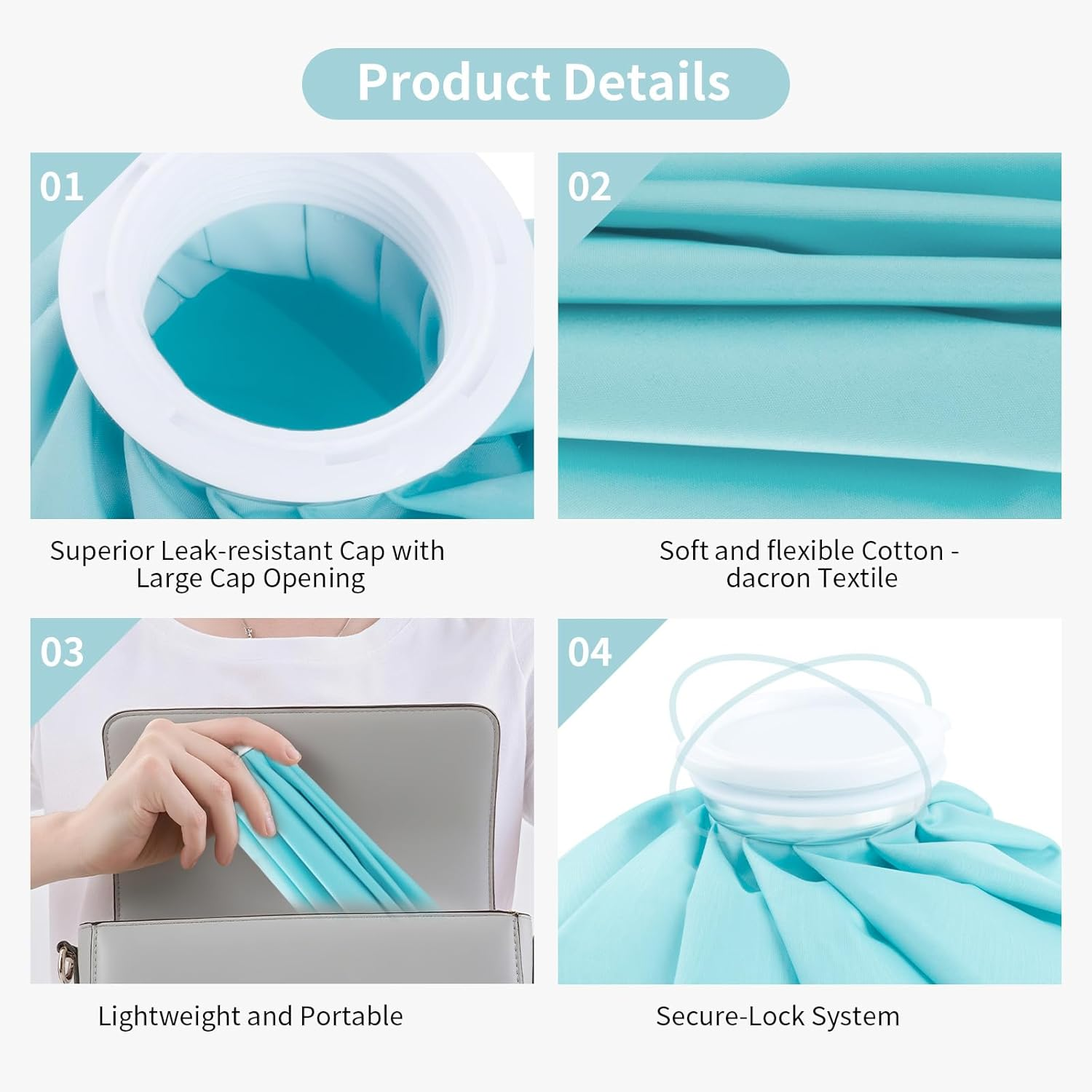 Ice Pack for Injuries Reusable, Ice Bags Hot Water Bag for Hot & Cold Therapy and Pain Relief with Cover, No-Leak Elastic Breathable Ice Bag, Size 9" image number 1