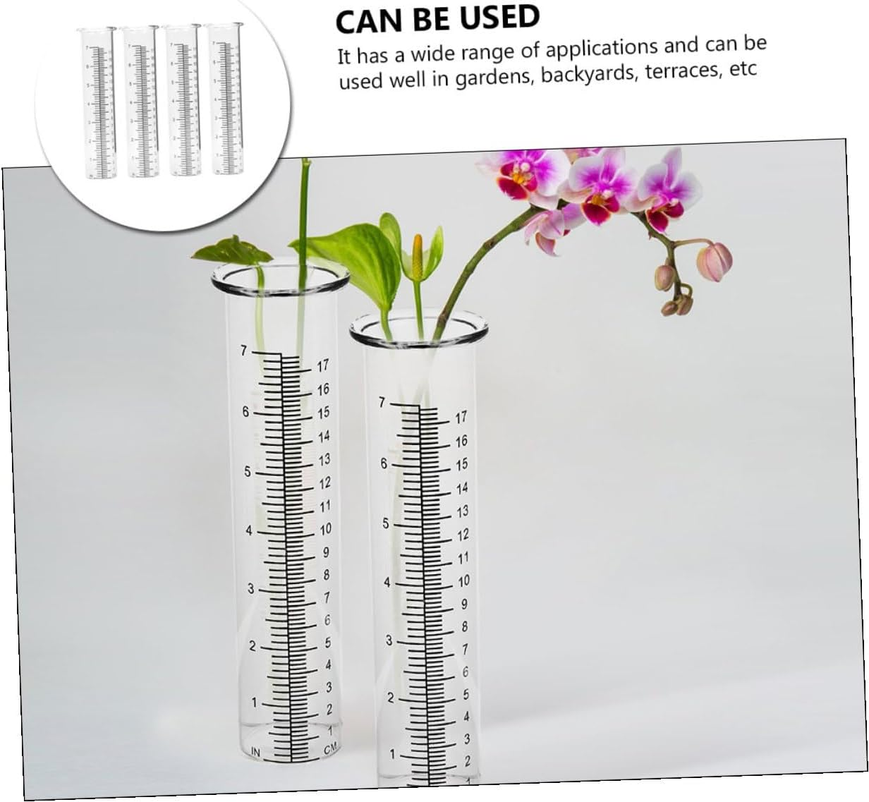 VICASKY 4Pcs Clear Rain Measuring Tubes Glass Rain Gauge for Outdoor Garden Lawn Patio Accurate Precipitation Measurement Tool image number 1