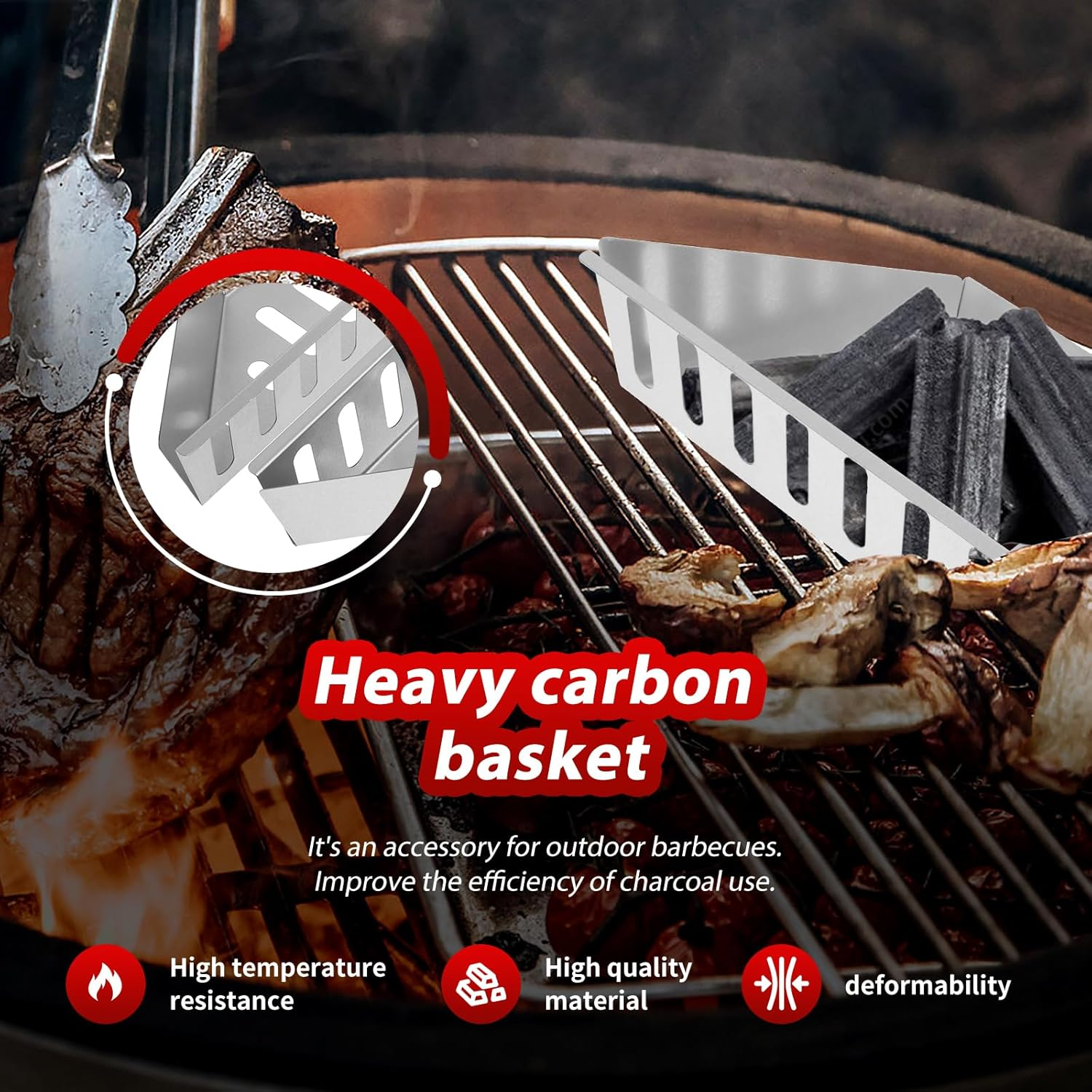 2 Pcs Charcoal Baskets Steel Charcoal Basket Holder Barbecue Grilling Charcoal Holder 38.5 X 11 X 7.5Cm Charcoal Grill Basket Heat Resistance Charcoal Holders for Grill image number 6