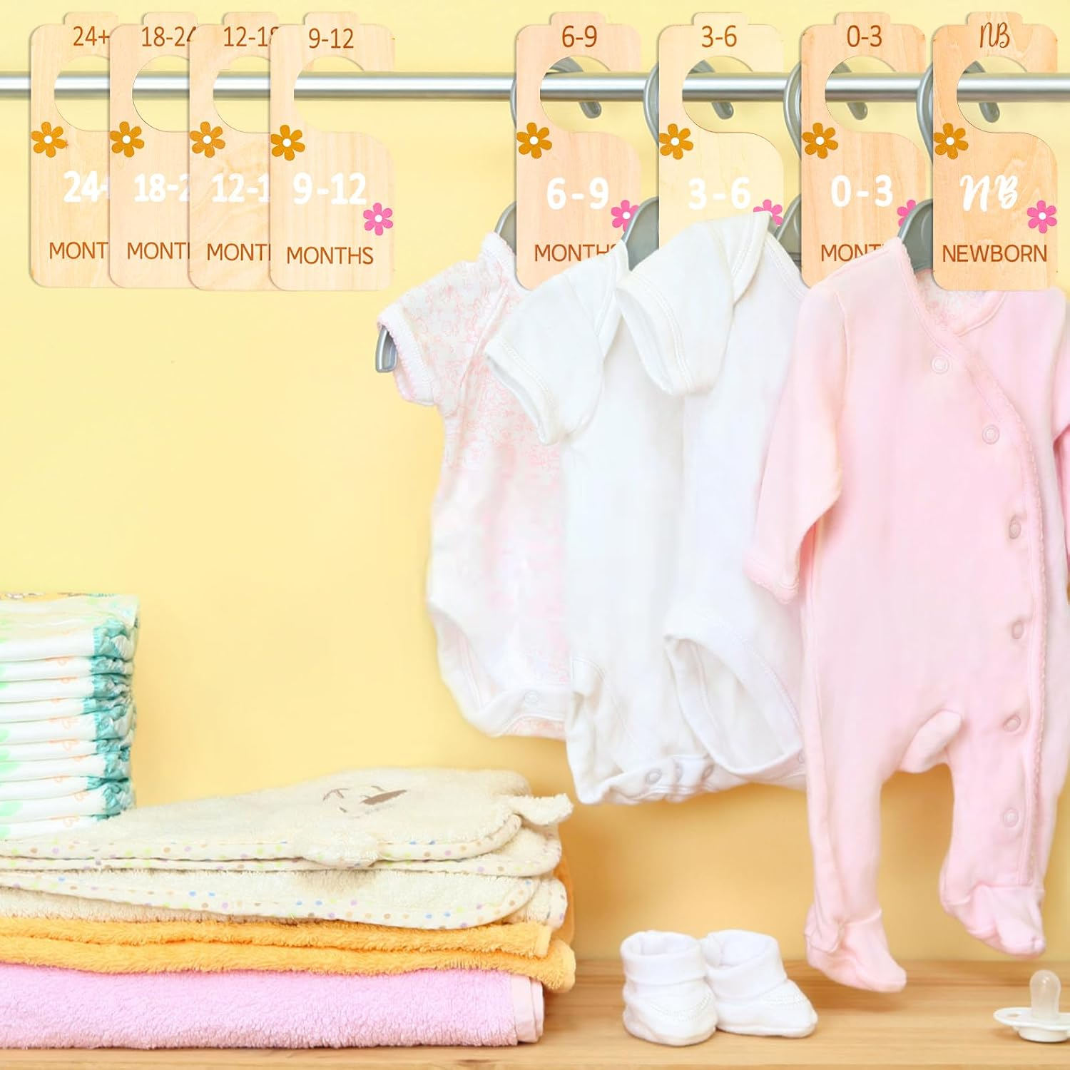 8Pcs Nursery Hanger Dividers, Wooden Baby Closet Dividers Sorting 8 Sizes Baby Clothes Organizer Dividers Closet Hangers Dividers Baby Wardrobe Dividers for Parents image number 4