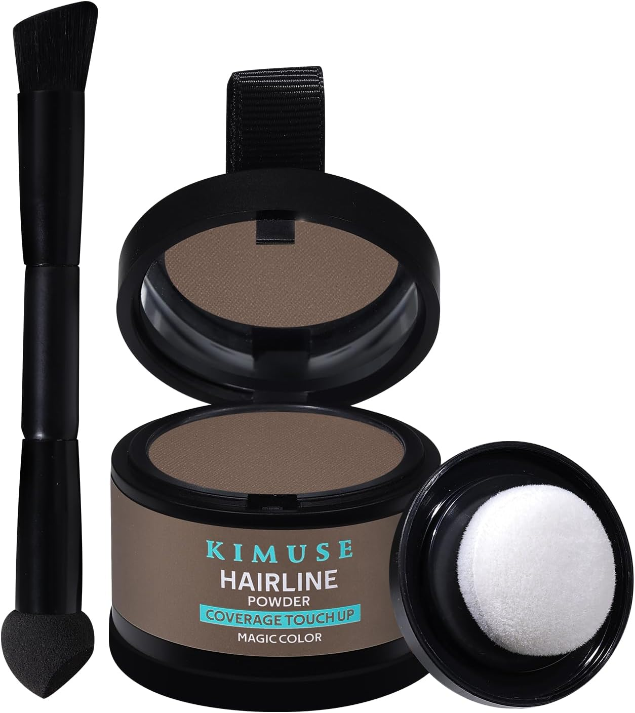 KIMUSE Hairline Powder, Root Touch up Hair Color, Instantly Conceals Hair Loss, Bald Spot Thin Hair Powder with Dual-Ended Hairline Brush for Women and Men, Transfer-Proof & Sweat-Proof (Medium Brown)