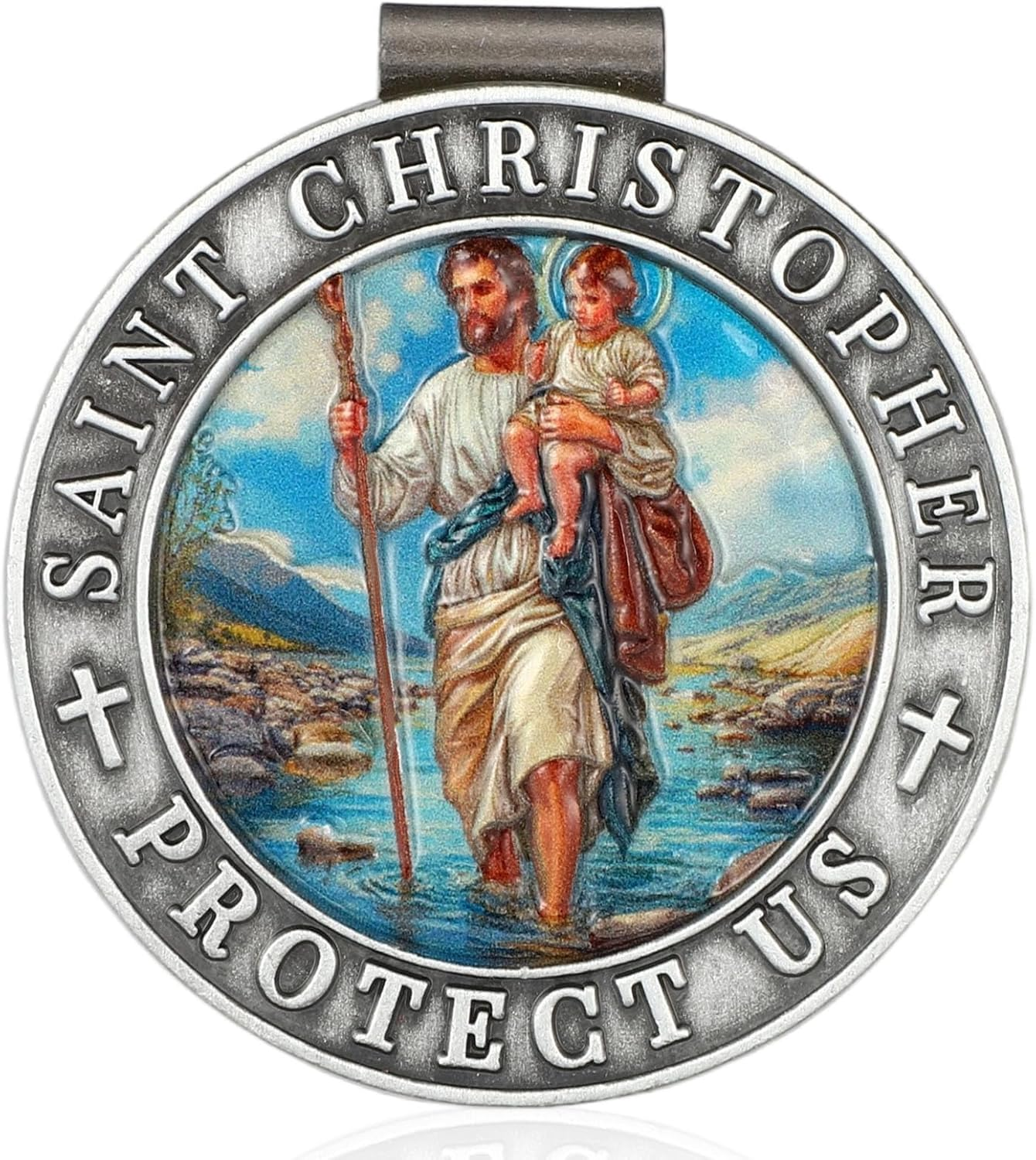 St Christopher Medal for Car, 1.77In/4.5Cm 3D Colorful St Christopher Medal Visor Clip Driving Safety Religious Gift