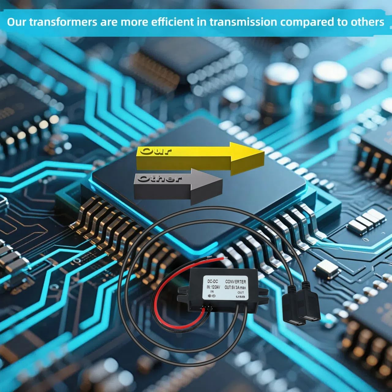 DC DC down Adapter 12V/24V to USB 5V 3A Converter Regulator Cable, 12V/24V to 5V Step-Down Converter, Non-Insulated Buck Power Converter (Input 8-32V) image number 2