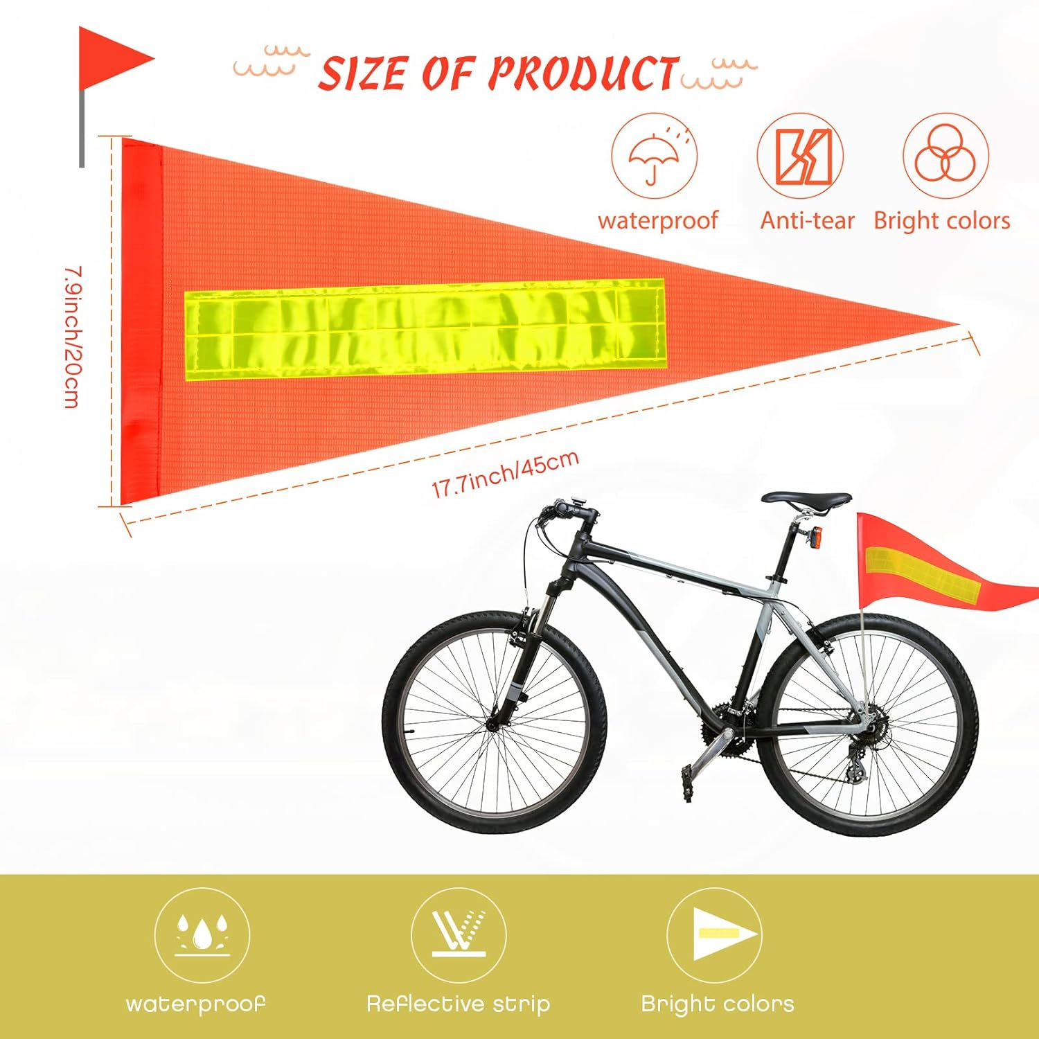 Breling 2 Pieces Replacement Safety Flag Pennant High Visibility Bike Safety Flag with Pole Tear-Resistant Waterproof Bicycle Decor for Bicycle Electric Car Outdoor Tent(Orange and Yellow) image number 6