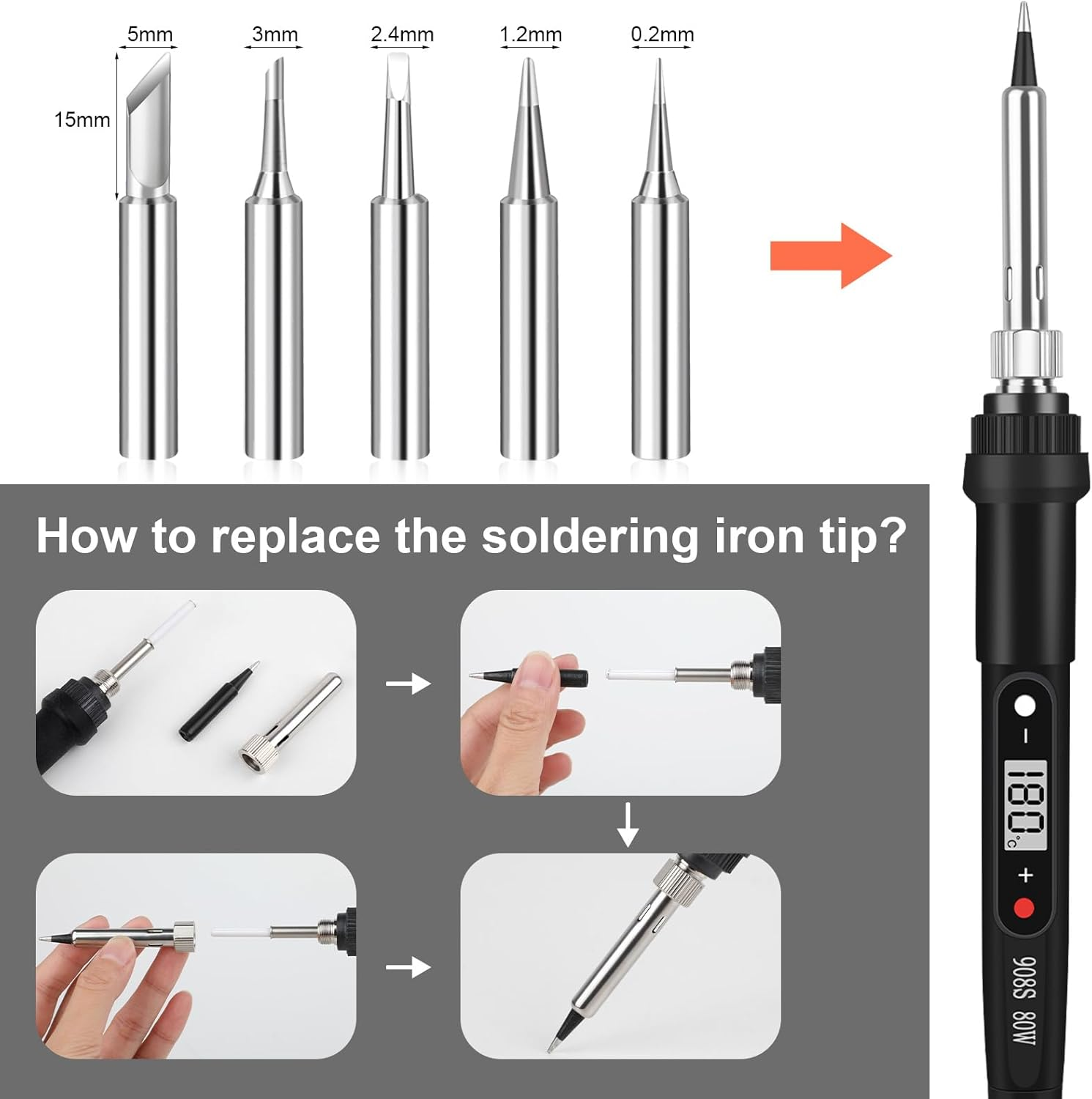 Soldering Iron Kit,80W Professional Soldering Kit for Electronics Adjustable Temperature Soldering Iron Tool with Solder Wire, Tweezers, Soldering Iron Stand(Au Plug) image number 6