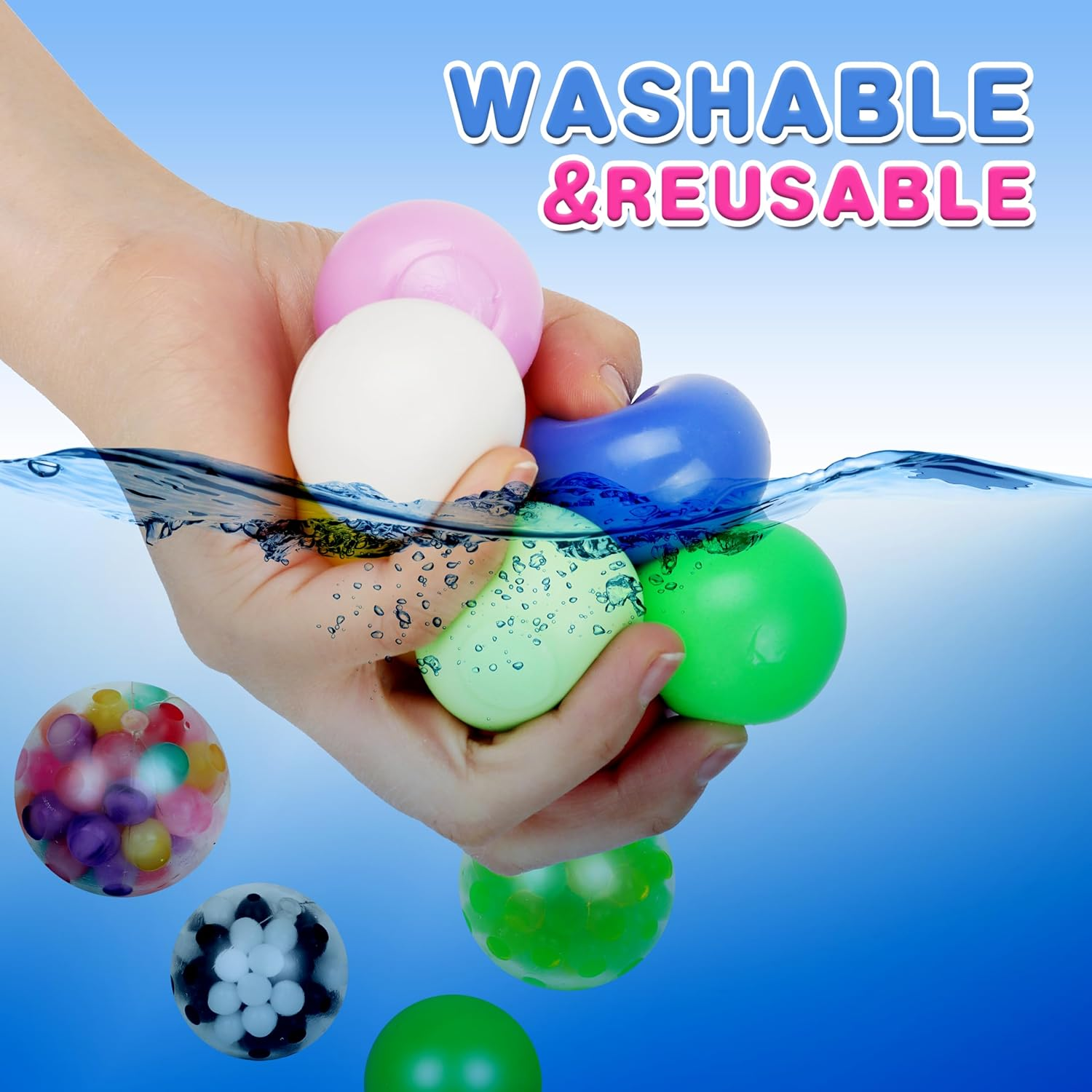 24Pack Stress Balls Bulk for Adults Mini Size, Box Squishy Squeeze Squishies Ball Mini Cute Stress Relief Balls Toys, Party Favors, Birthday Gift, Goodie Bag Stuffers image number 3