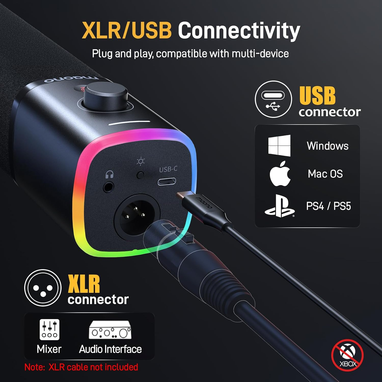 MAONO Dynamic Gaming Microphone: USB XLR Dynamic Computer Microphone with Software-Rgb PC Mic for Gamer-Podcast Mic Kit for Streaming Recording Studio Youtube Content Creation Online Chat PD100X image number 6
