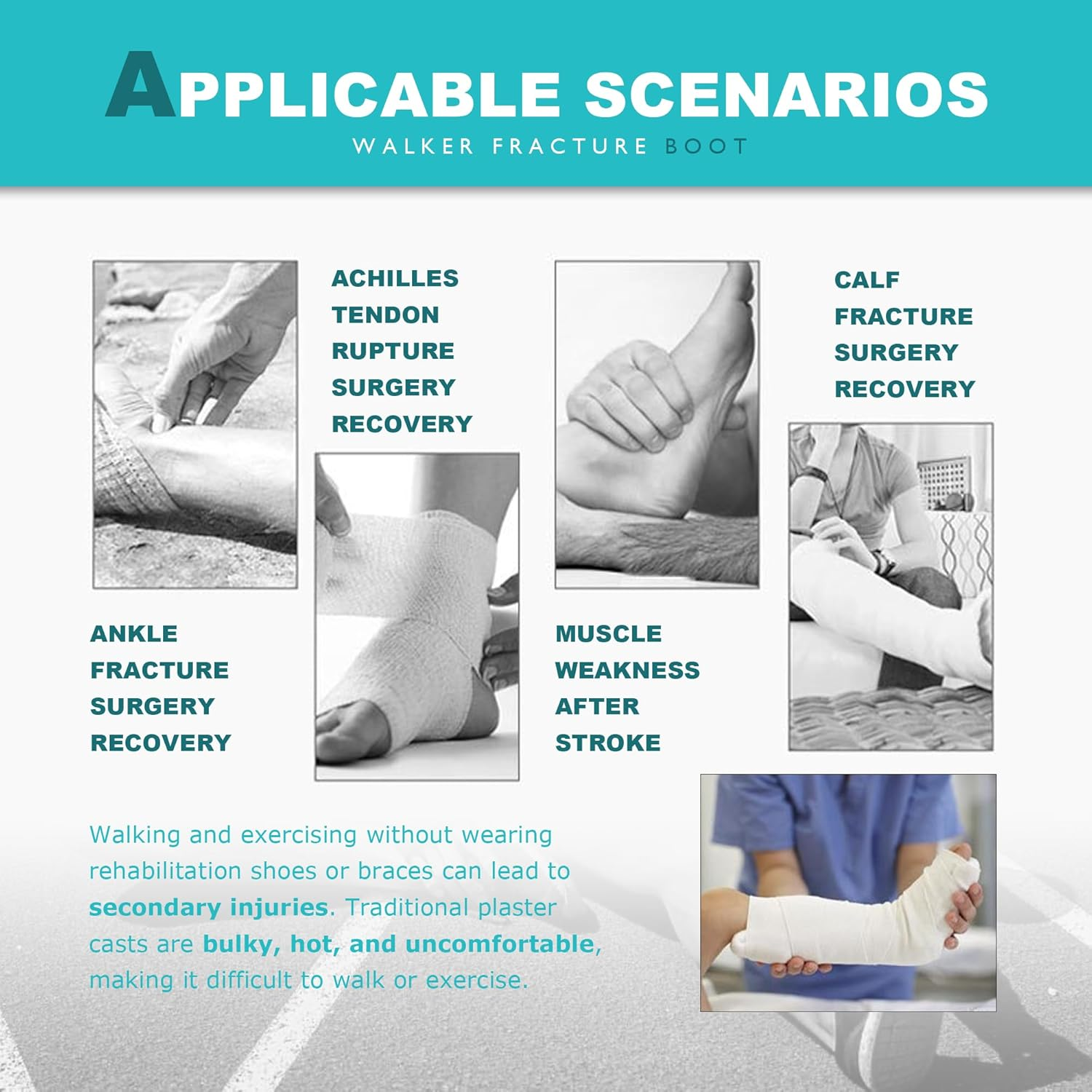 STRONGBERRY Walking Boot - Short Brace Fracture Walker Boot for Fractured Foot, Sprained Ankle, Achilles Tendon Injury (M-27Cm)