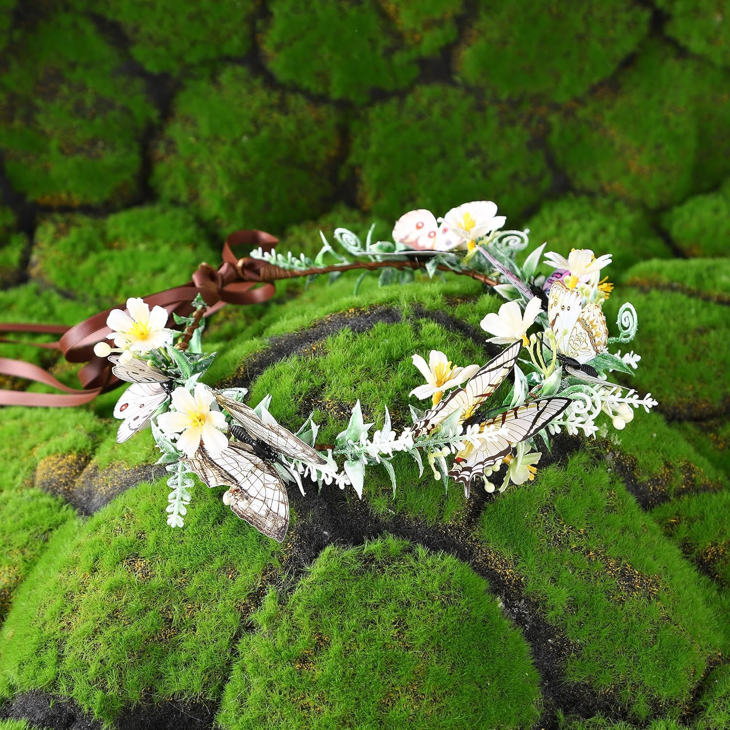 MOSTORY Butterfly Flower Crown for Women, Woodland Fairy Crown Floral Circlet for Renaissance Halloween Cosplay image number 2