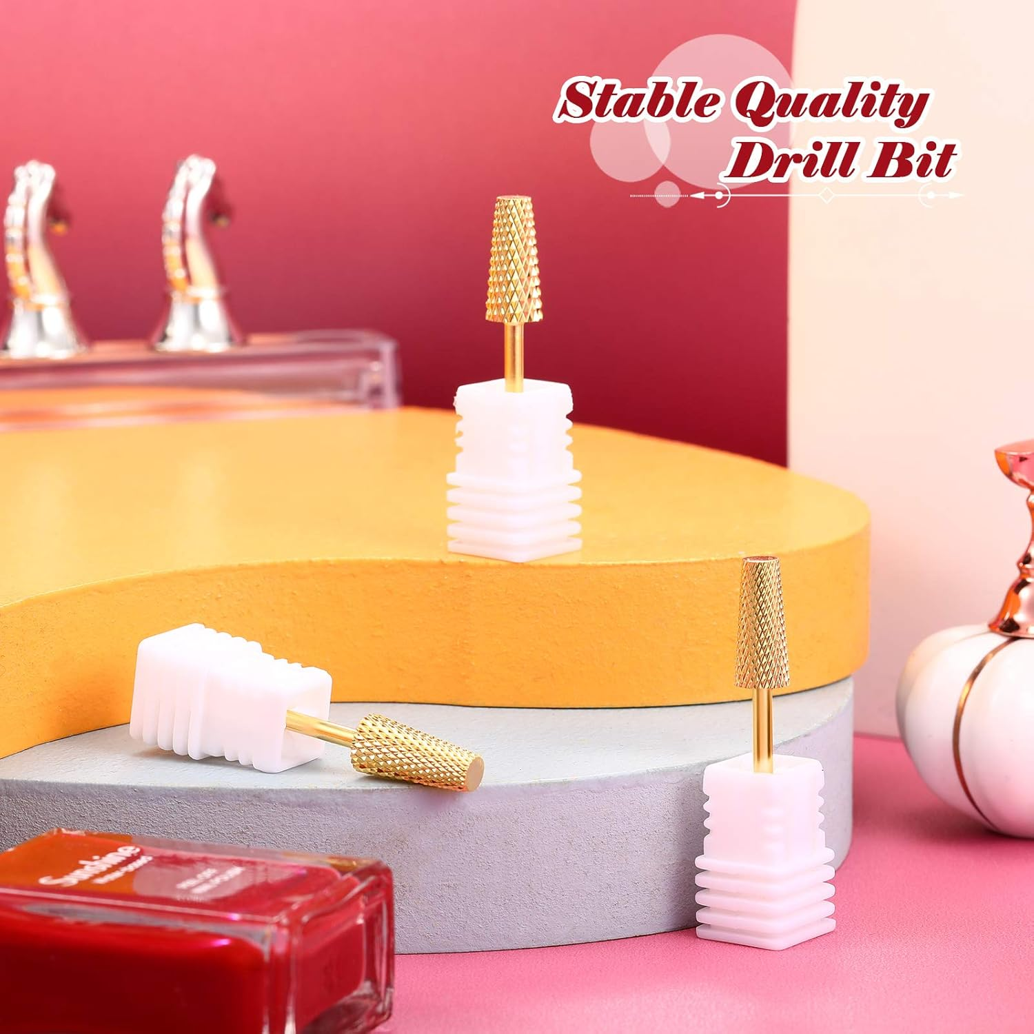 3 Pieces Tapered Barrel Carbide Nail Drill Bit, 3 Sizes Carbide Nail Drill Bit Acrylic File Cuticle, Art Tools for Gel Manicure Pedicure(Xf, F, M,Gold) image number 1