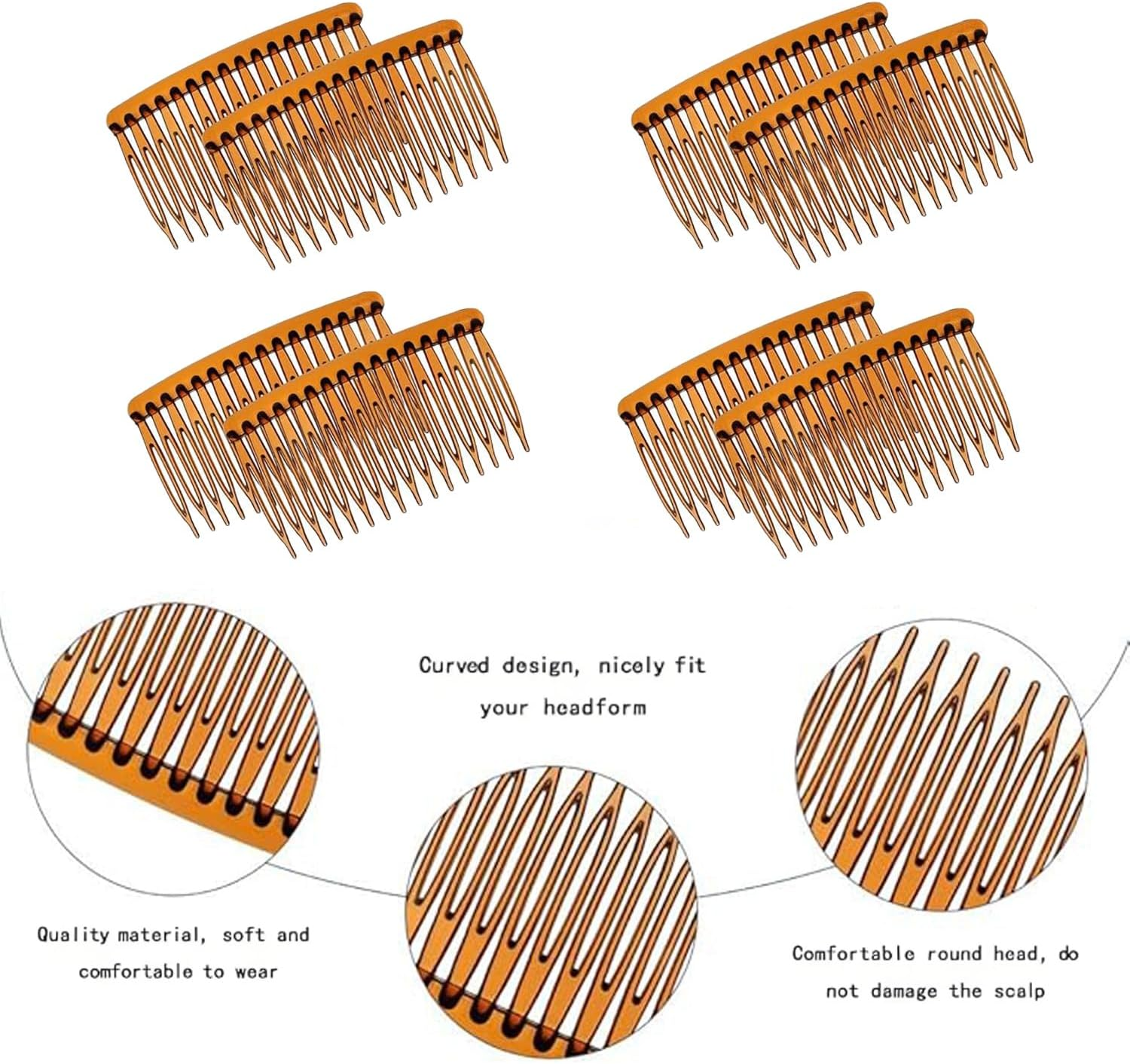 8 Pcs Set of Transparent Tortoiseshell Coloured Hair Combs, Multifunctional Plastic Teeth Hair Comb for Women'S Styling (Transparent,Tortoiseshell Coloured) image number 3