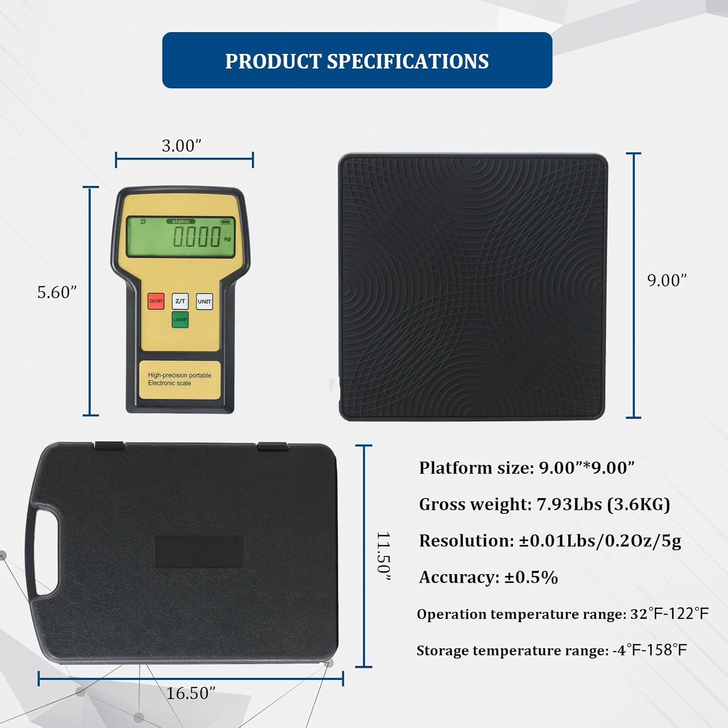 P PBAUTOS 220LBS Electronic Digital Refrigerant Charging Weight Scale with Portable Case, HVAC Refrigerant Scale for All Refrigerant Recovery Tanks image number 3