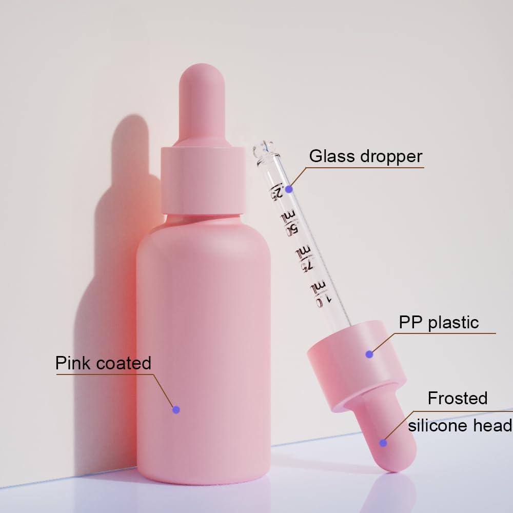 1Oz Pink Coated Glass Dropper Bottles (30ML) with Glass Eye Droppers - Pack of 6 image number 6
