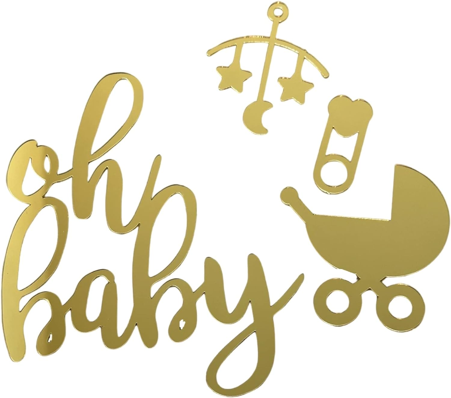 Oh Baby, He or She, Baby Girl, Baby Boy Cake Topper -Gold Acrylic-Baby Shower Cake Topper for Baby Showers and Gender Reveal Parties for Boys and Girls (He or She - Gold)