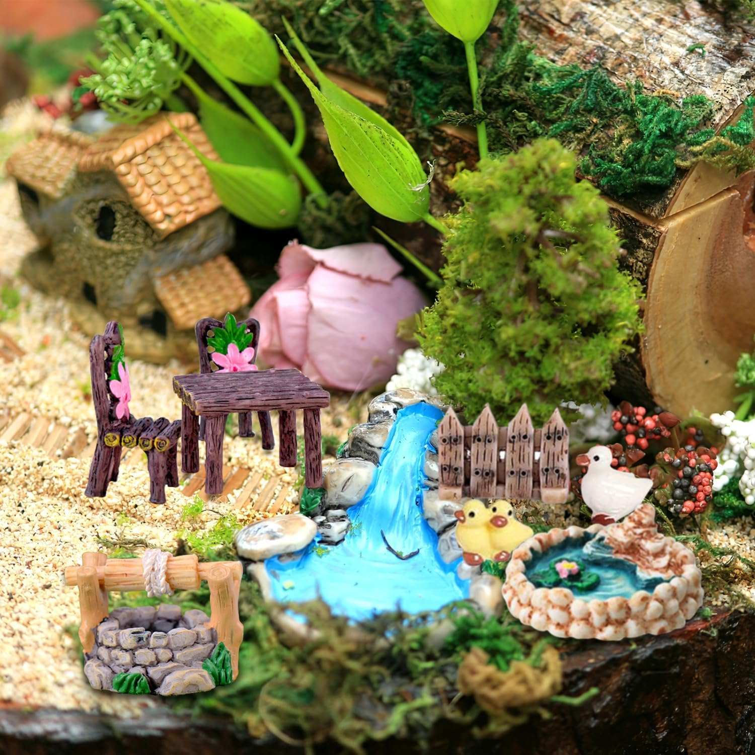 CHAKANLX Fairy Garden Accessories, Fairies Welcome Garden Kit, 48Pcs Miniature Fairy Garden Ornament for Christmas Decoration Fairy Garden Potted Plant Desk Decor
