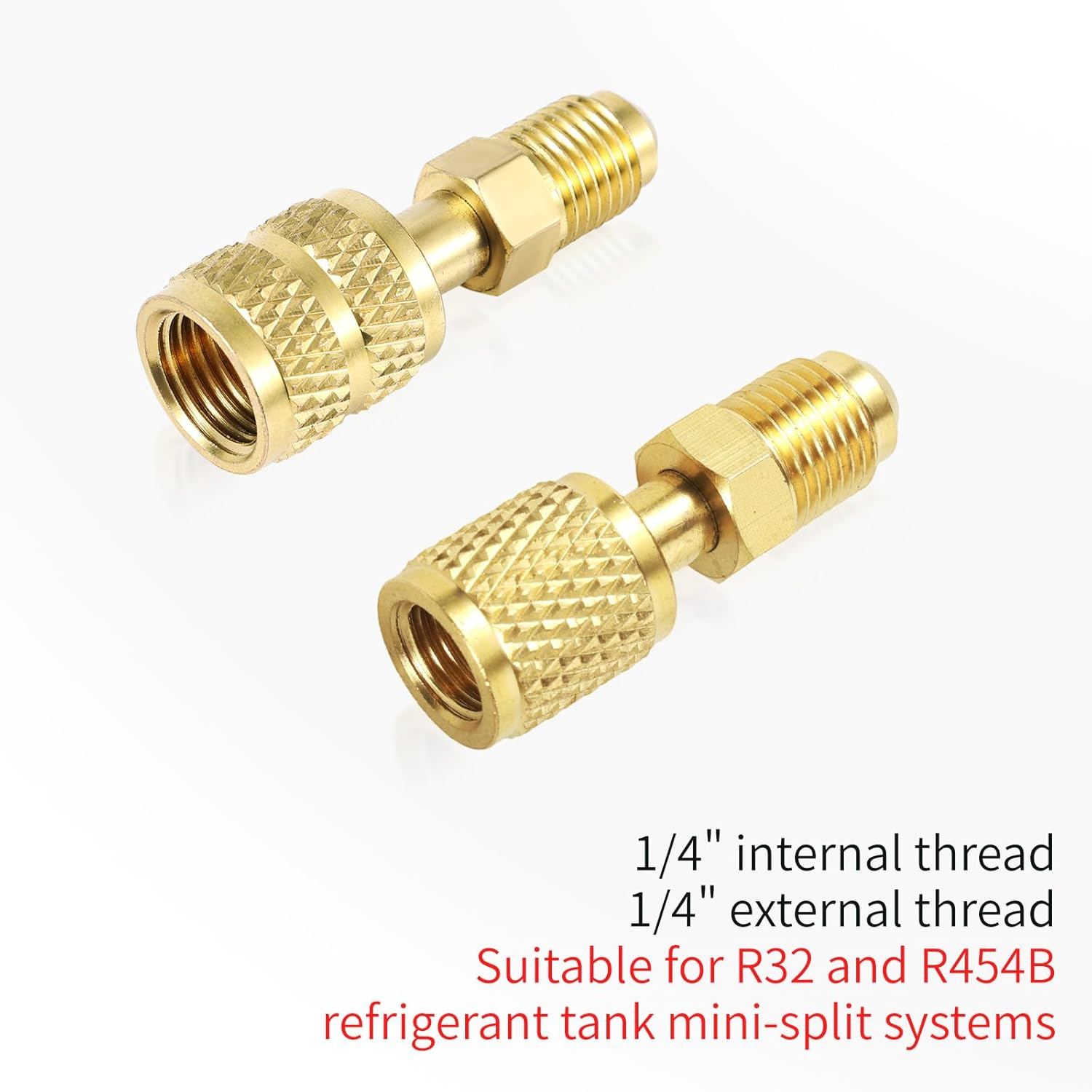 2 Pcs R32 & R454B Refrigerant Brass Adapter, 1/4" Internal Thread to 1/4" External Thread Quick Connect Fittings for Mini Split Systems AC Vacuum Pump & Gauge Hose Connector image number 2