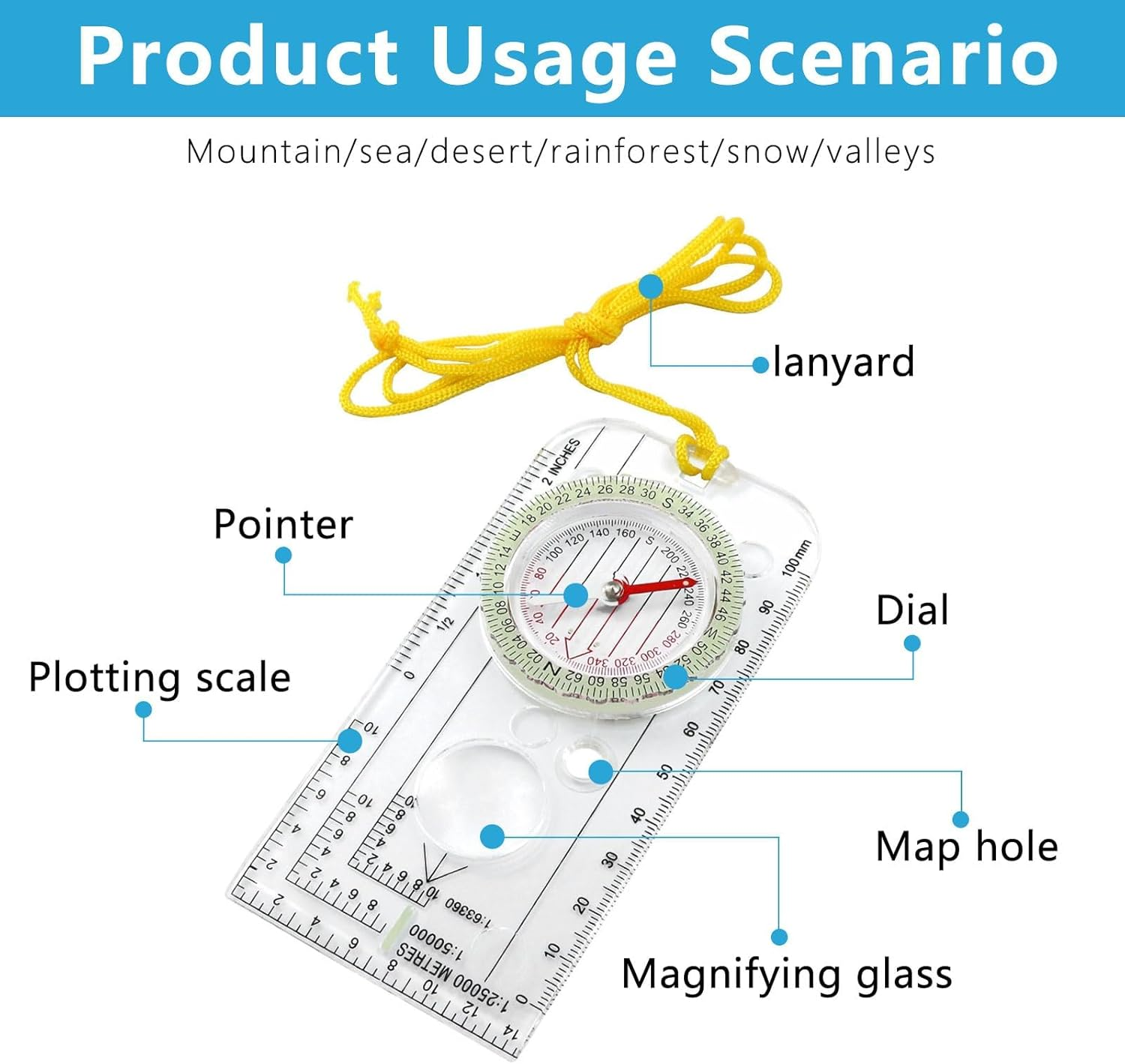 Orienteering Compass Outdoor Camping Compass - Hiking Backpacking Compass Advanced Scout Compass Navigation Boy Scout Kids Compasses for Map Reading Baseplate Compass Survival image number 4
