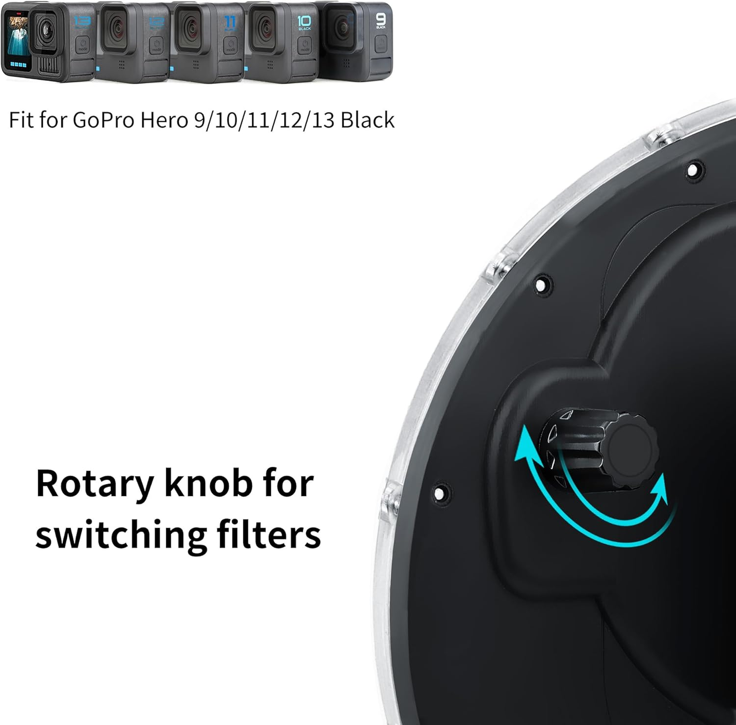 SOONSUN Dome Port for Gopro Hero 9 10 11 12 13 Black, Underwater Dome Lens with Waterproof Housing Case Built-In Switchable Red Filter, 10X Close-Up Macro Filter and Standard Mode image number 5