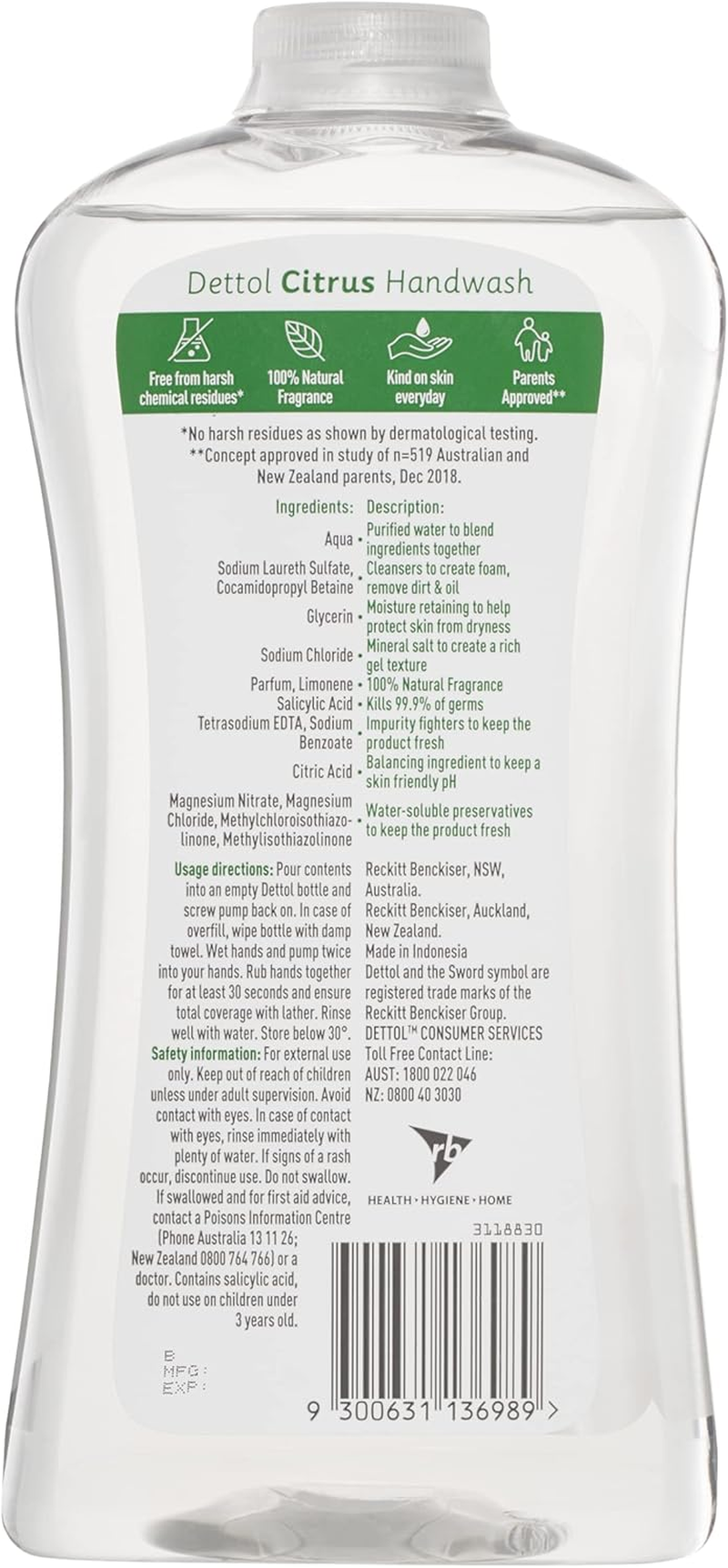 Dettol Parents Approved Citrus Hand Wash Refill 950 Ml