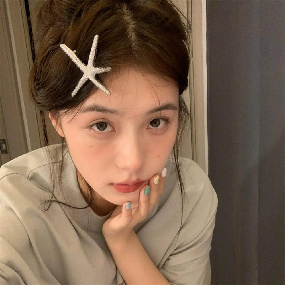 Enautoabs Boho Starfish Hair Clip Duckbill Clip Silver Starfish Ocean Hair Clips Summer Beach Hairs Barrette Vintage Wedding Starfish Hairclips Hairs Accessories for Women image number 2