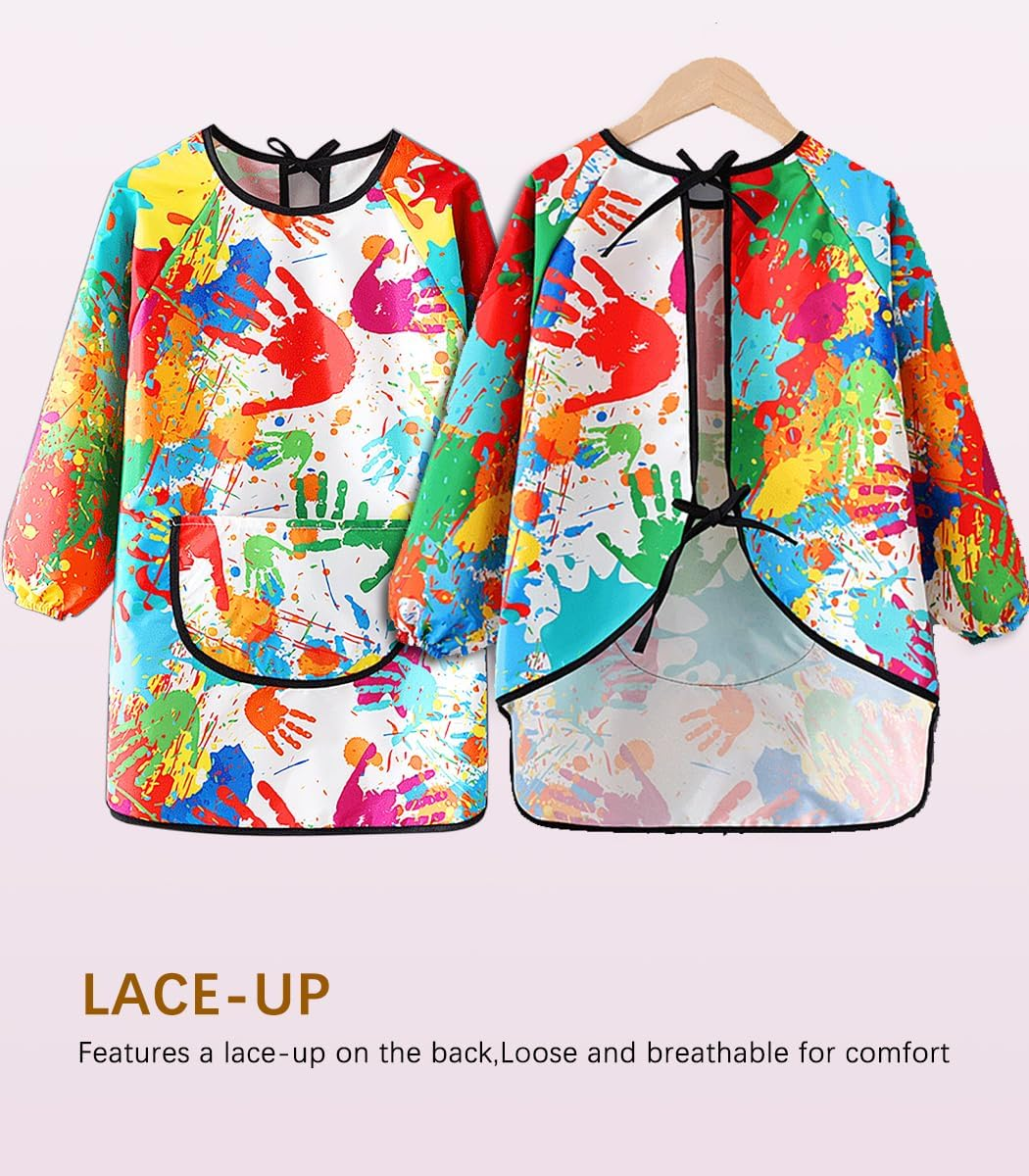 MINIQ Kids Art Smock,Painting Apron for Toddler,Children Artist Smock with Pocket and Long Sleeves,Long Section,Waterproof, Gorgeous Smock, XXL for Age 5-8 image number 4