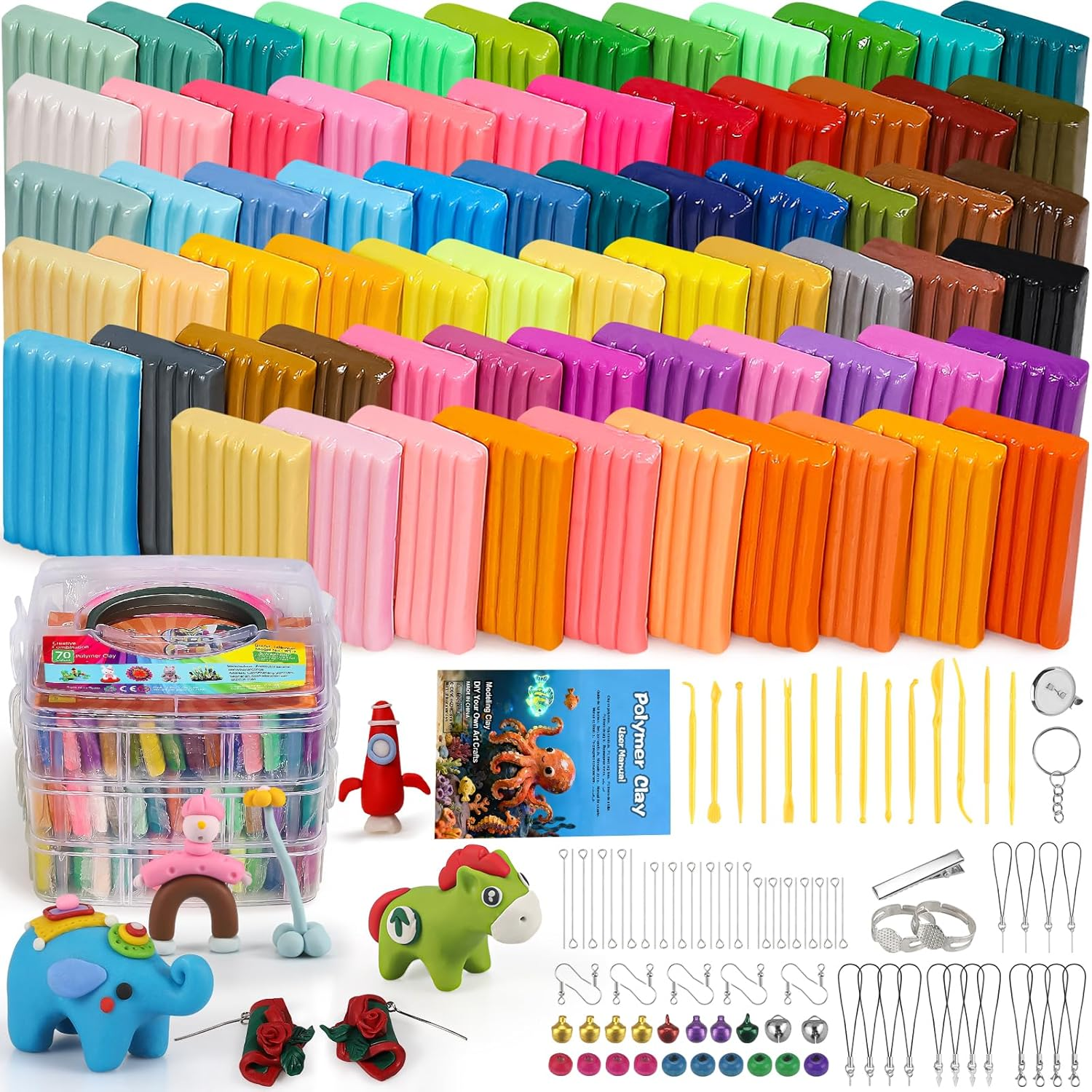 Polymer Clay， Oven Bake Modeling Clay for Kids, DIY Starter Kits Model Clay, Non-Toxic, Non-Sticky,With Sculpting Tools, Ideal for Children and Artists