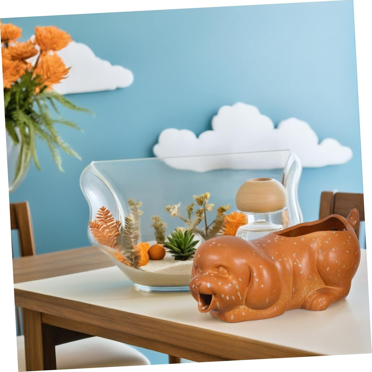 Ceramic Dog Fountain Spitter for Indoor Outdoor Use Circulating Waterfall Jar with Ecological Filtration Fish Tank Decor and Greenery Planter Ceramic Aquarium Accessory image number 6