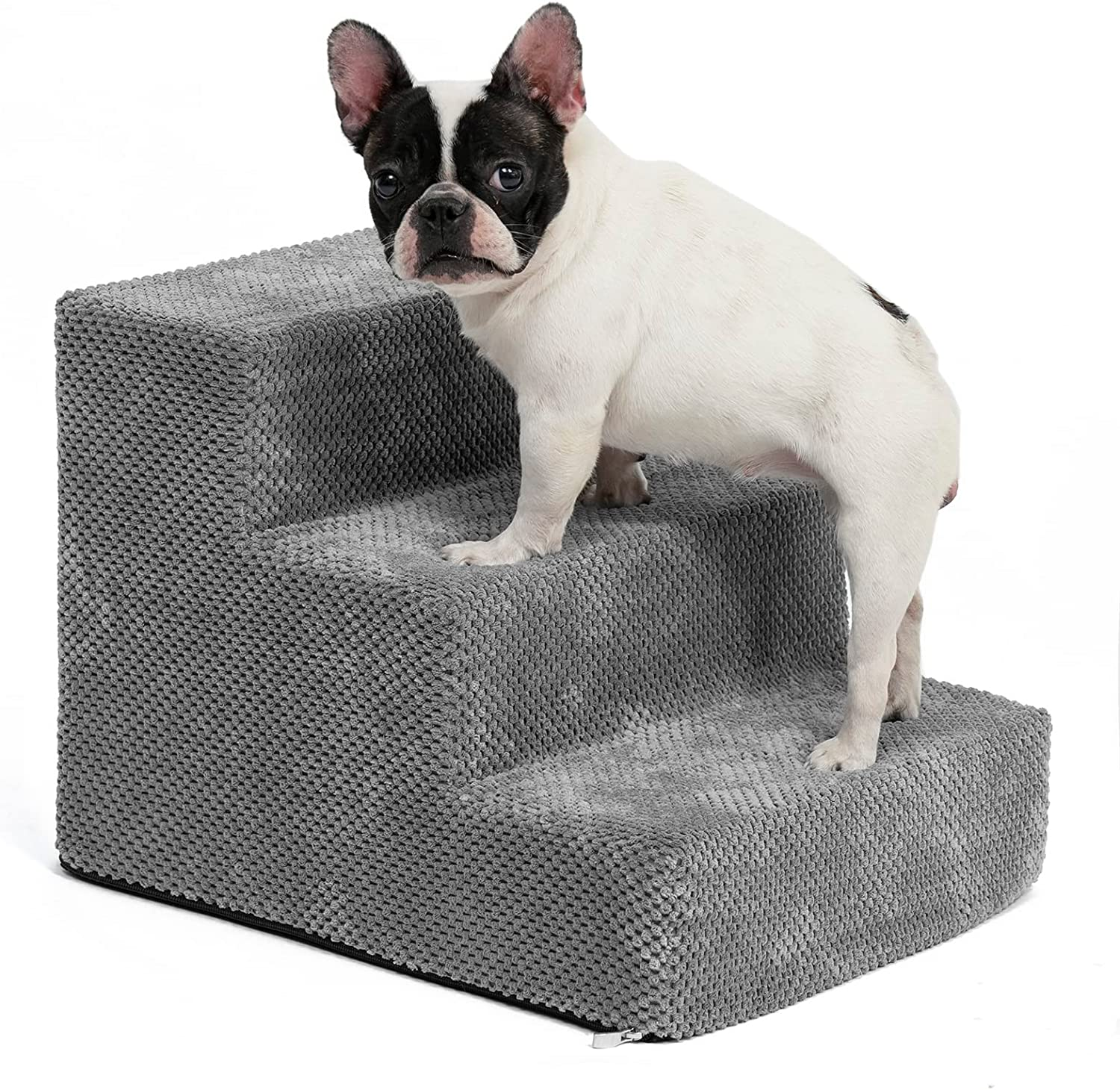 Portable Dog Stairs, Pet Stairs 3-Step Anti-Slip Rubber Bottom High-Quality Memory Foam Dog Steps with Removable Washable Cover for Smaller & Elder Pets, Sturdy Steps for Dogs