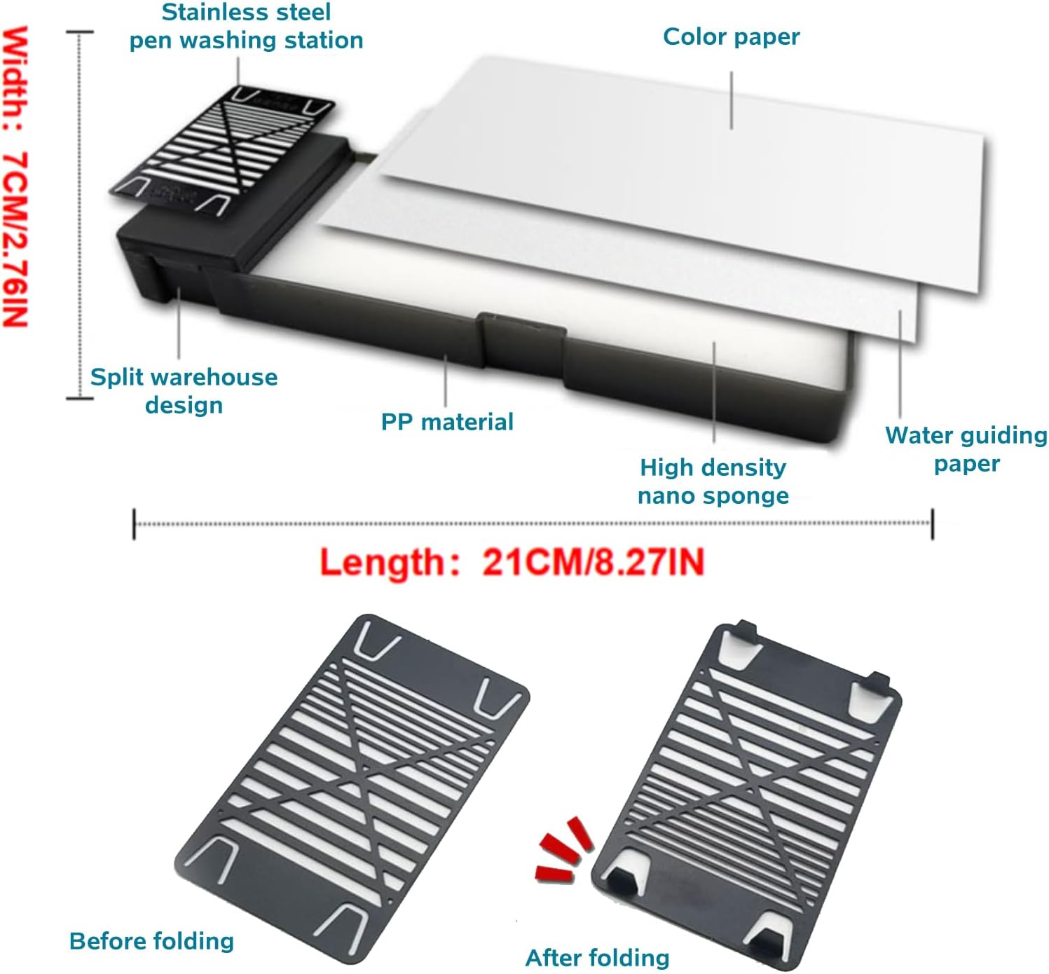 EWIS Wet Palette with Brush Cleaning Station,Portable Paint Palette for Acrylic Paints and Model Paint,Long-Lasting Moisture Locking Painting Pallette,Kids or Arts Crafts Painting Supplies(8.3&Prime;&zwnj;X2.8&Prime;) image number 2