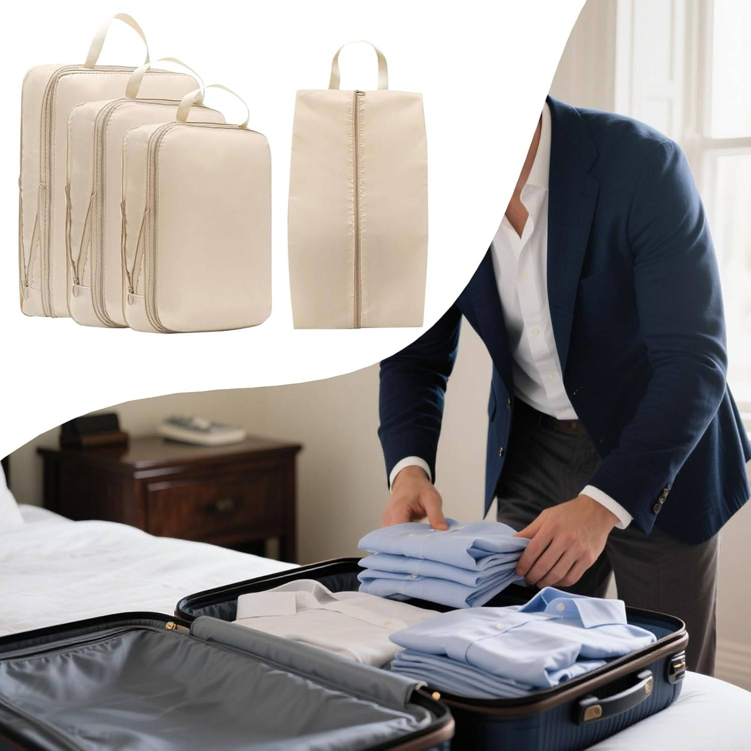 Compression Packing Cubes Travel - Double Zipper Travel Organizer Set for Carry On, Waterproof Carry on Clothing Storage Accessories for Road Trip Vacation Outdoor - Grey image number 5