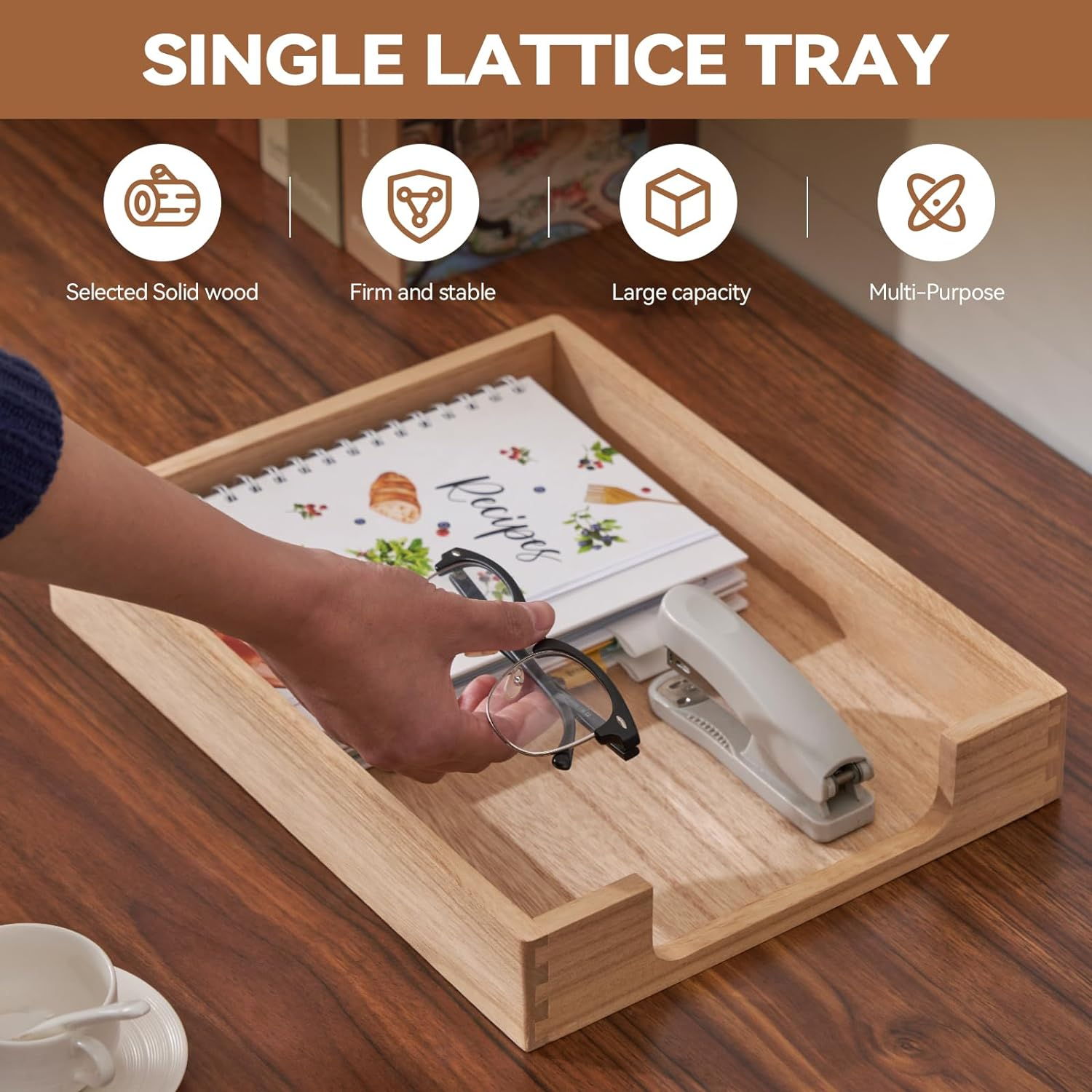 Kirigen Wood Letter-Size Tray Single-Tier (TP-NA)- Wooden Tones Collection Front-Load Documents Tray for Office Desktop Organizer - Desk Magazine, File, Folder, Paper Holder Natural image number 2