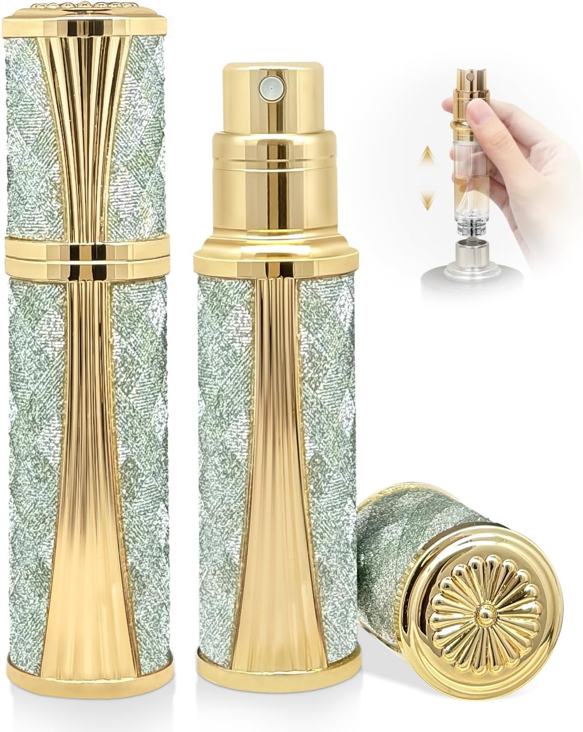 ASADAYS Perfume Atomiser - New Shell - Travel Bottle Refillable Bottom Spray Bottle Mini Size Luxury Fashion Shiny 5Ml Filled Leakproof Portable Airplane (Custom Made, Mint Whisper) image number 1