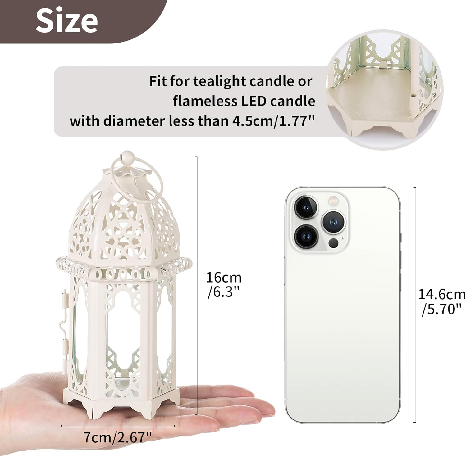 NUPTIO 2 Pcs Moroccan Style Candle Lantern - Small Sized Tealight Candle Holder with Transparent Glass Panels Great for Patio, Indoors/Outdoors, Events, Parties and Weddings, White image number 6